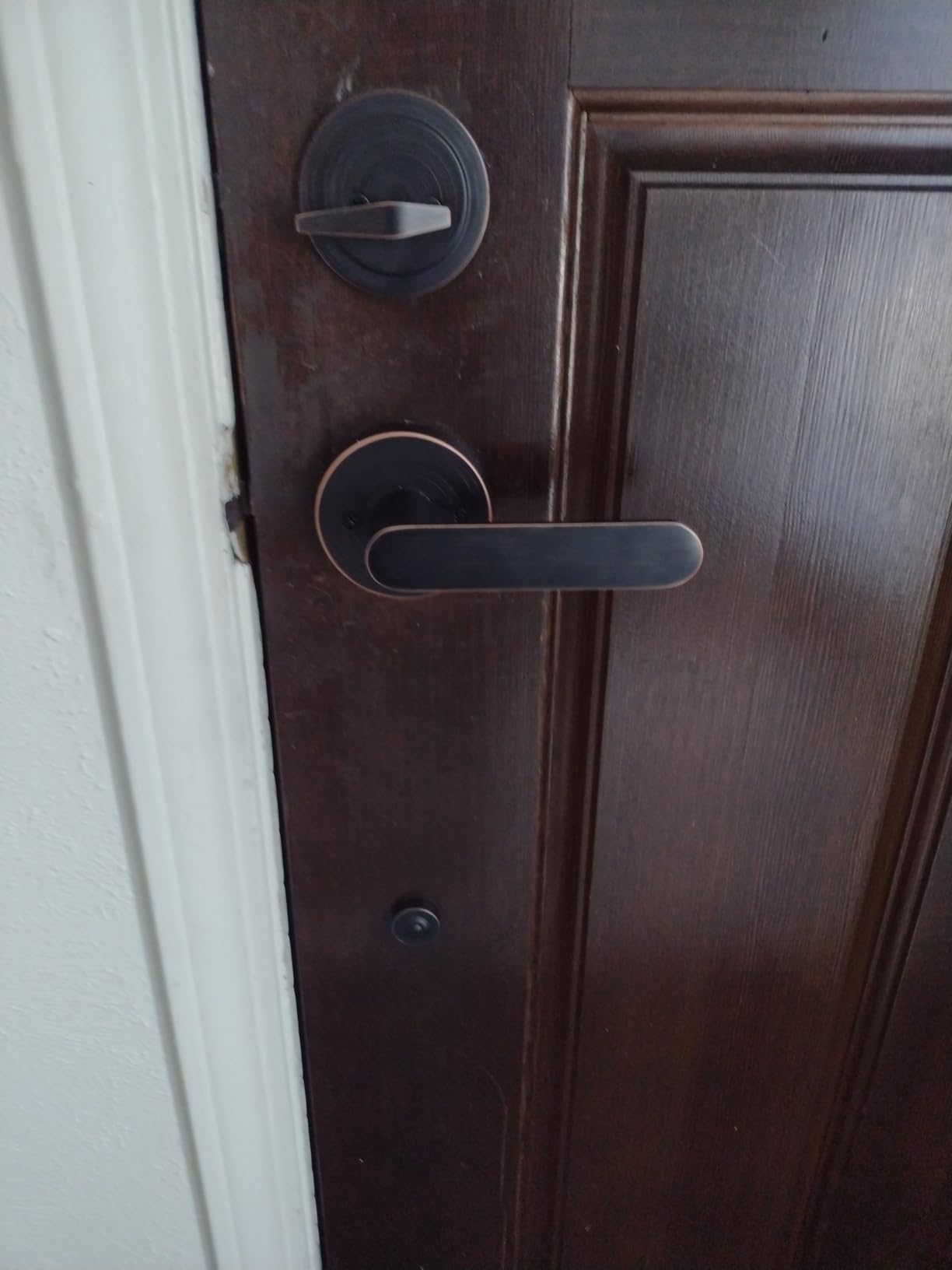 Front Door Lock Set, Front Door Handle and Deadbolt Set, Vintage Exterior Door Lock Set, Front Door Handle with Single Cylinder, Reversible for Right & Left, Oil Rubbed Bronze customer photo 1