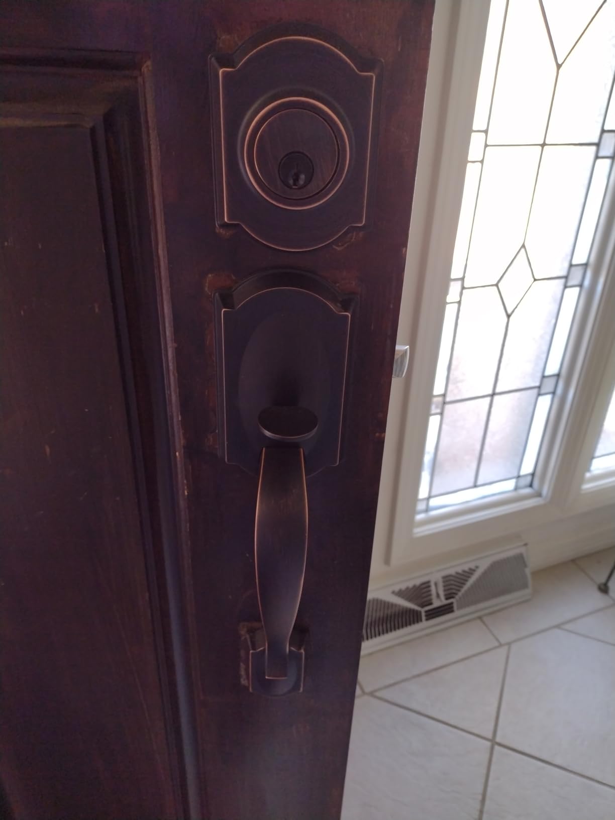 Front Door Lock Set, Front Door Handle and Deadbolt Set, Vintage Exterior Door Lock Set, Front Door Handle with Single Cylinder, Reversible for Right & Left, Oil Rubbed Bronze customer photo 2