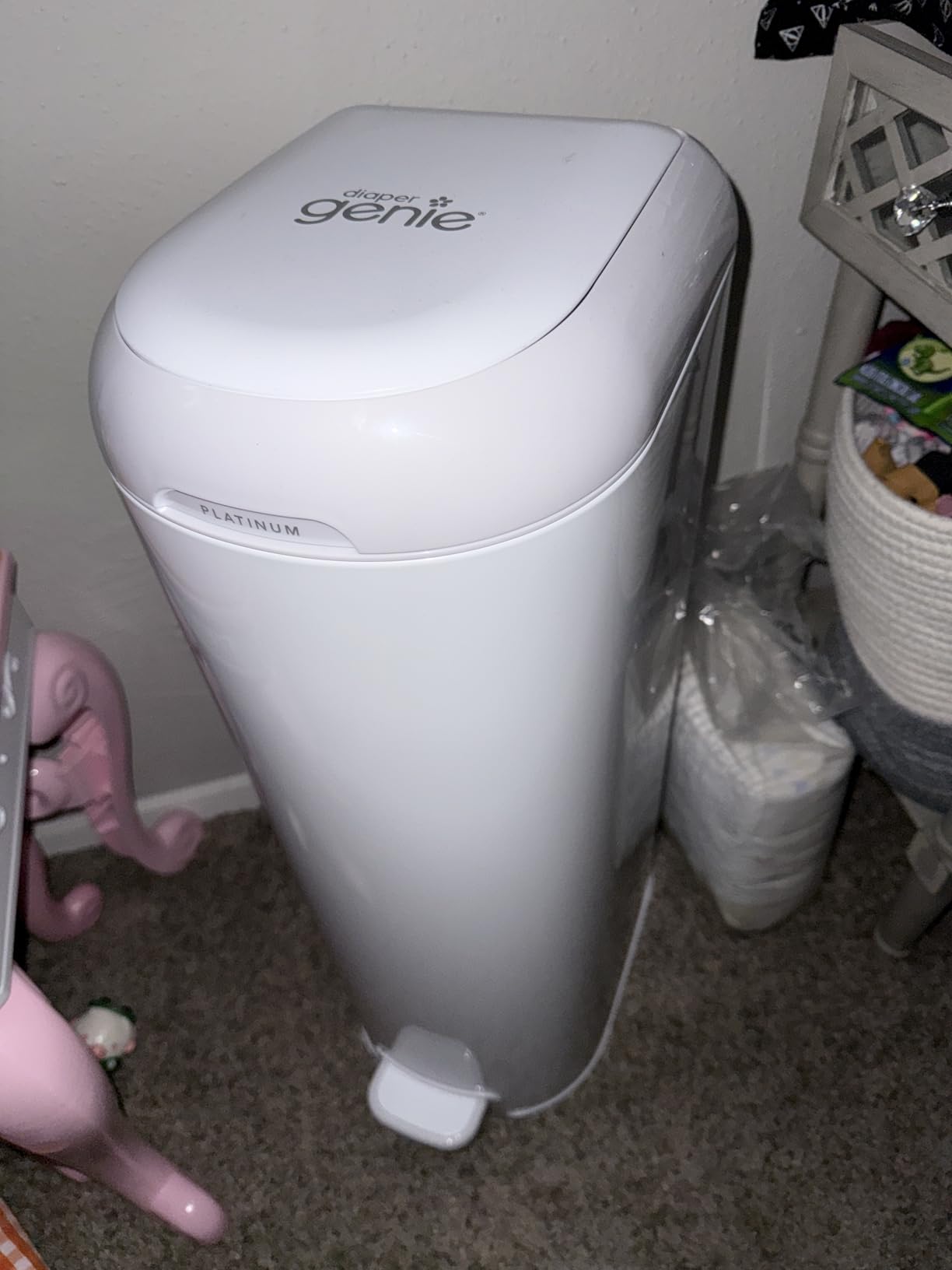 Diaper Genie Platinum Diaper Pail Gift Set - Hands-Free Odor Control with Foot Pedal, Stainless Steel Baby Diaper Pail, Includes 2 Easy Roll Refills 48 Bags Total customer photo 1