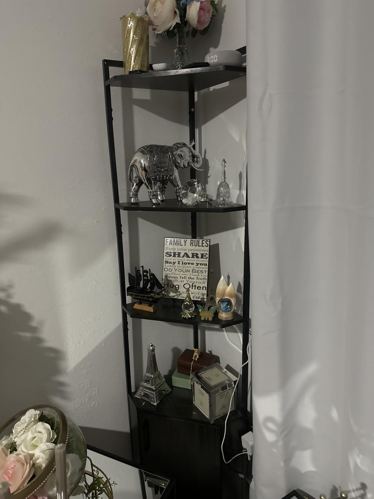 Corner Shelf Cabinet, Corner Bookshelf with Storage and LED Light | Wall Shelf Unit, 62.8