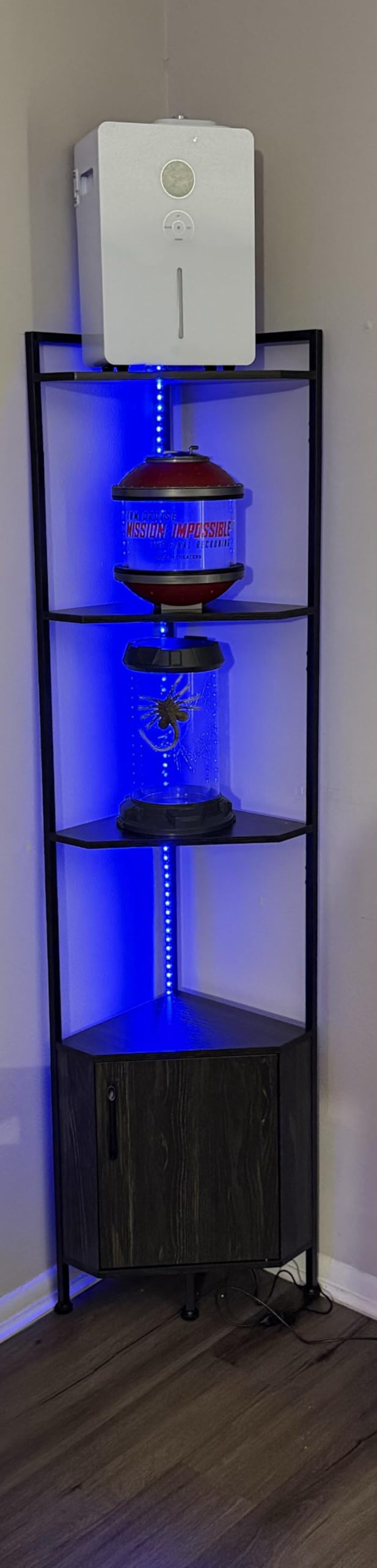 Corner Shelf Cabinet, Corner Bookshelf with Storage and LED Light | Wall Shelf Unit, 62.8