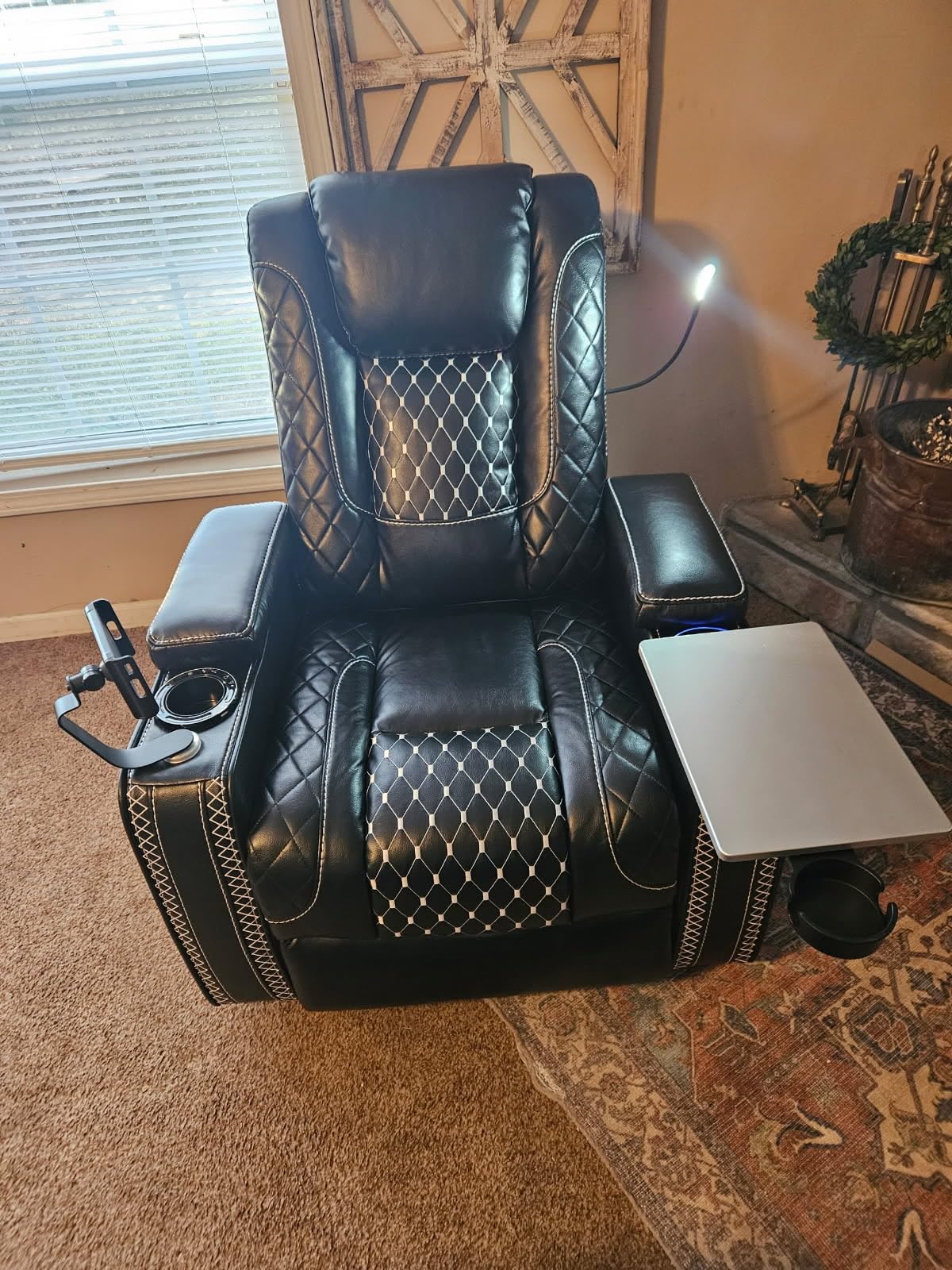 JIKFRIMA Power Zero Gravity Recliner Chair for Adults Breathable Leather Electric Recliners Adjustable Home Theater Seating with Smart Cup Holders, USB Ports, Hidden Arm Storage, Tray Table customer photo 2