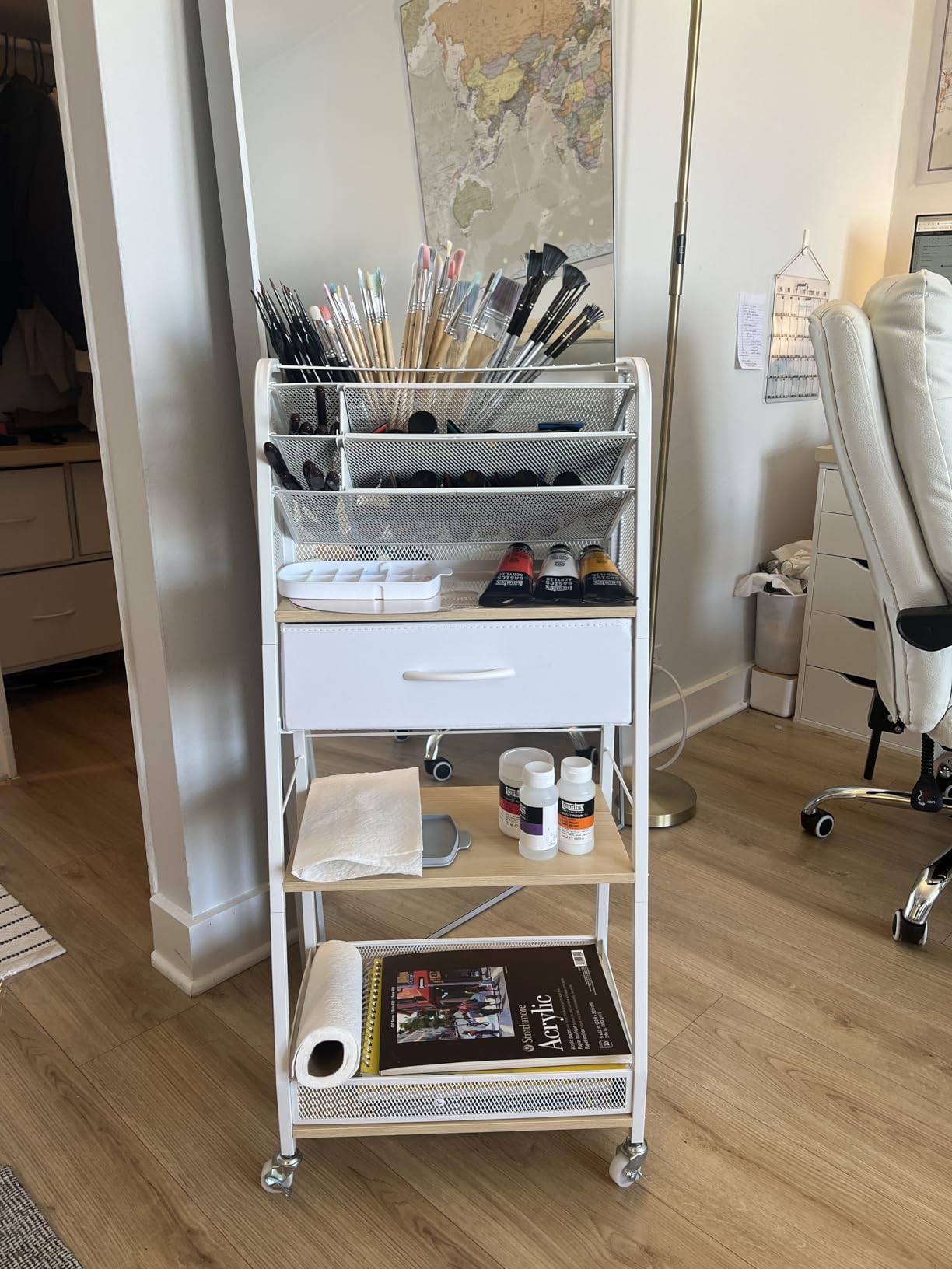 3 Tier Rolling Cart - Metal Utility Cart with Storage Drawer and Wheels, Versatile Art & Craft Organizer for Home, Office, or Studio - Ideal for Storing Brushes, Paints, and Supplies customer photo 2