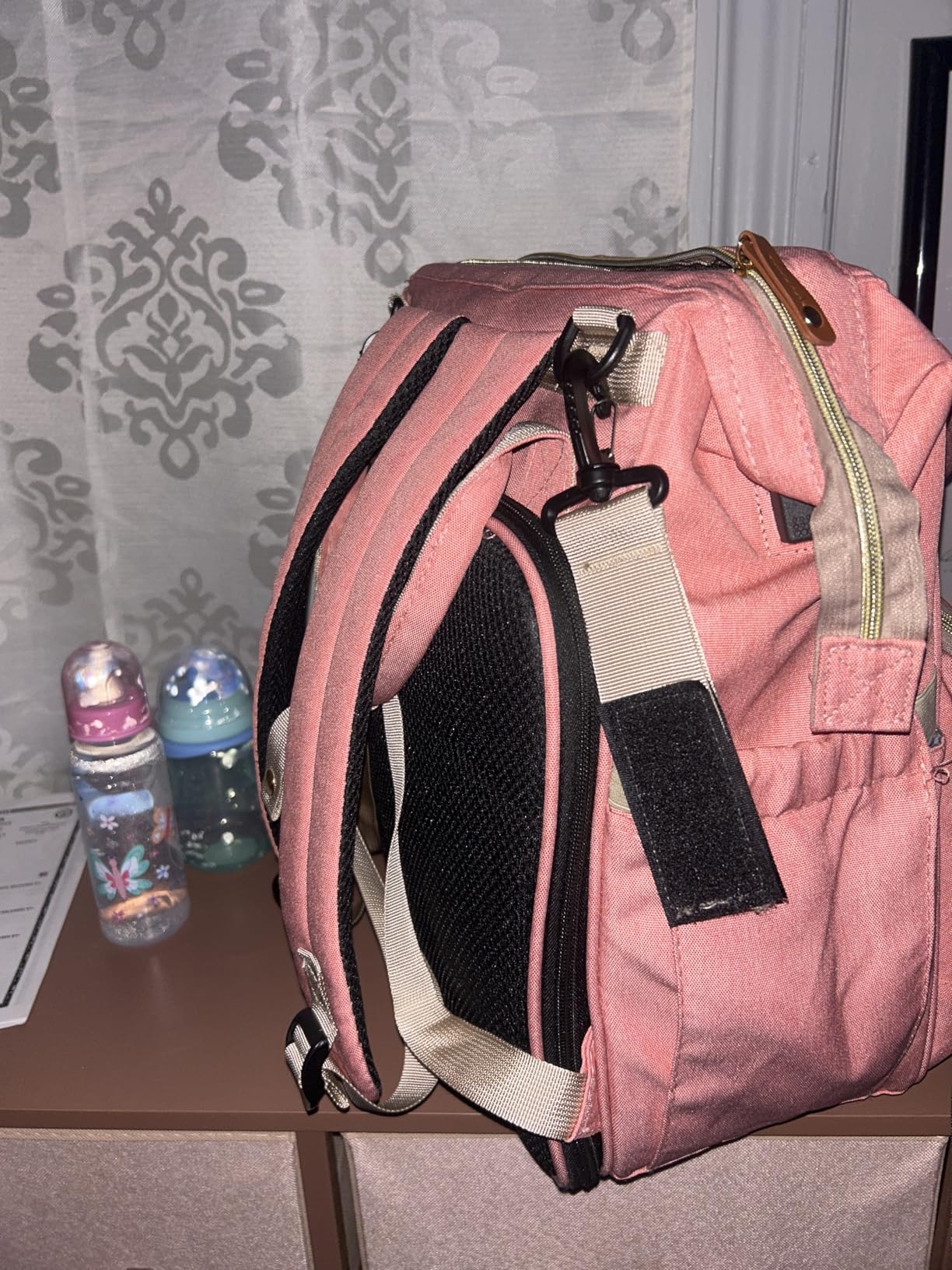 Diaper Bag with Changing Station, Waterproof 3 in 1 Diaper Backpack with Foldable Changing Pad, Large Travel Backpack for Mom & Dad, Baby Gift for Baby Girl & Boy, Pink-Grey customer photo 2