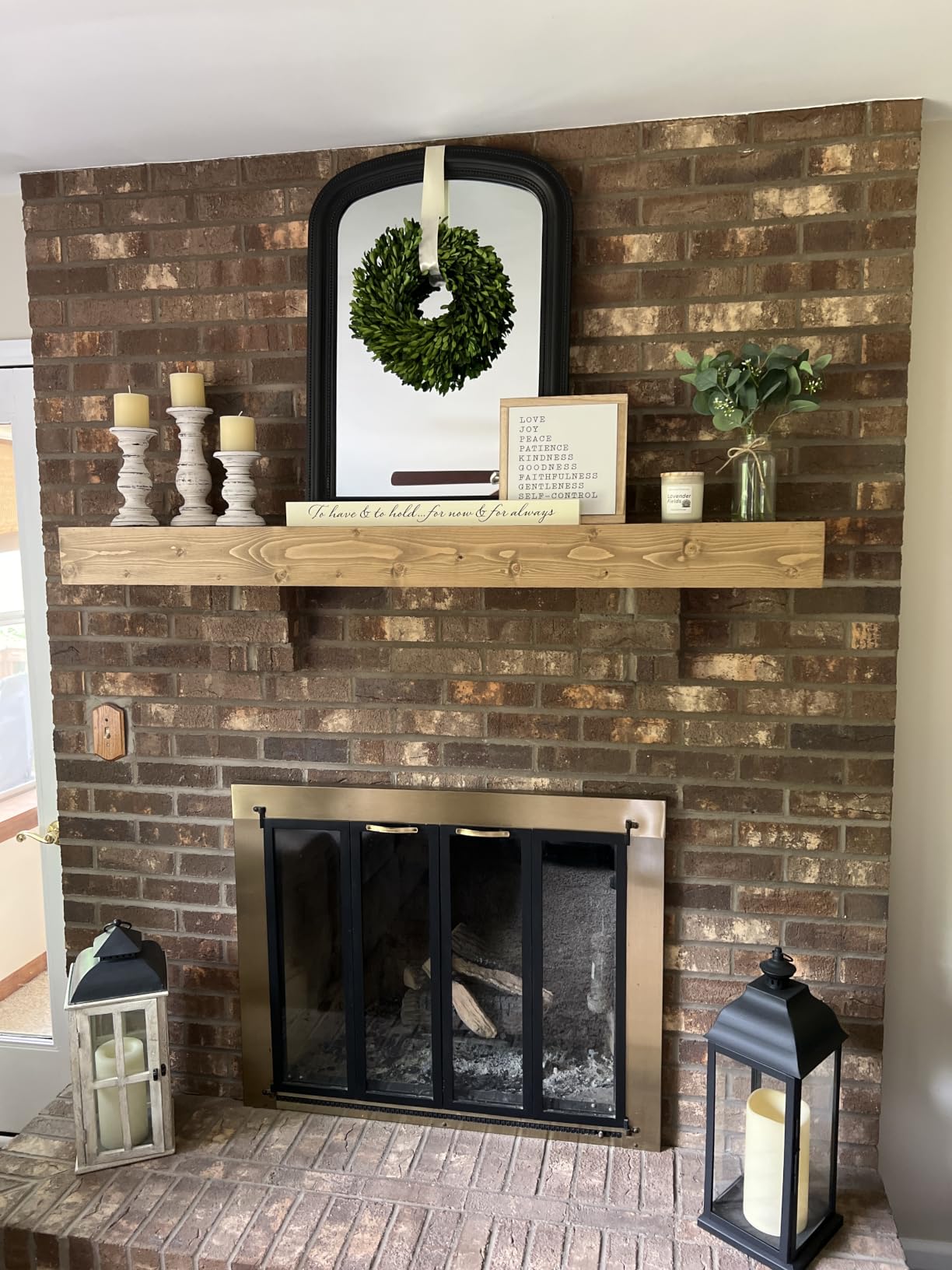 56x8x3 Fireplace Mantel - Handcrafted Hollow Rustic Solid Wood Wall Mounted Floating Shelf with Invisible Heavy Duty Wood Bracket (Weathered Brown) customer photo 1