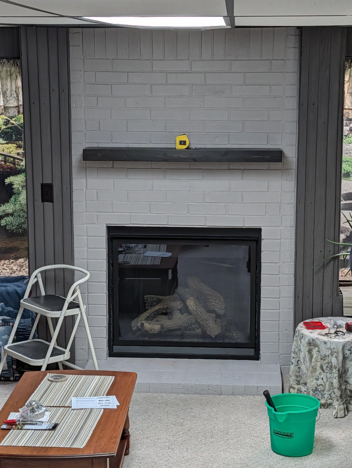 56x8x3 Fireplace Mantel - Handcrafted Hollow Rustic Solid Wood Wall Mounted Floating Shelf with Invisible Heavy Duty Wood Bracket (Weathered Brown) customer photo 2