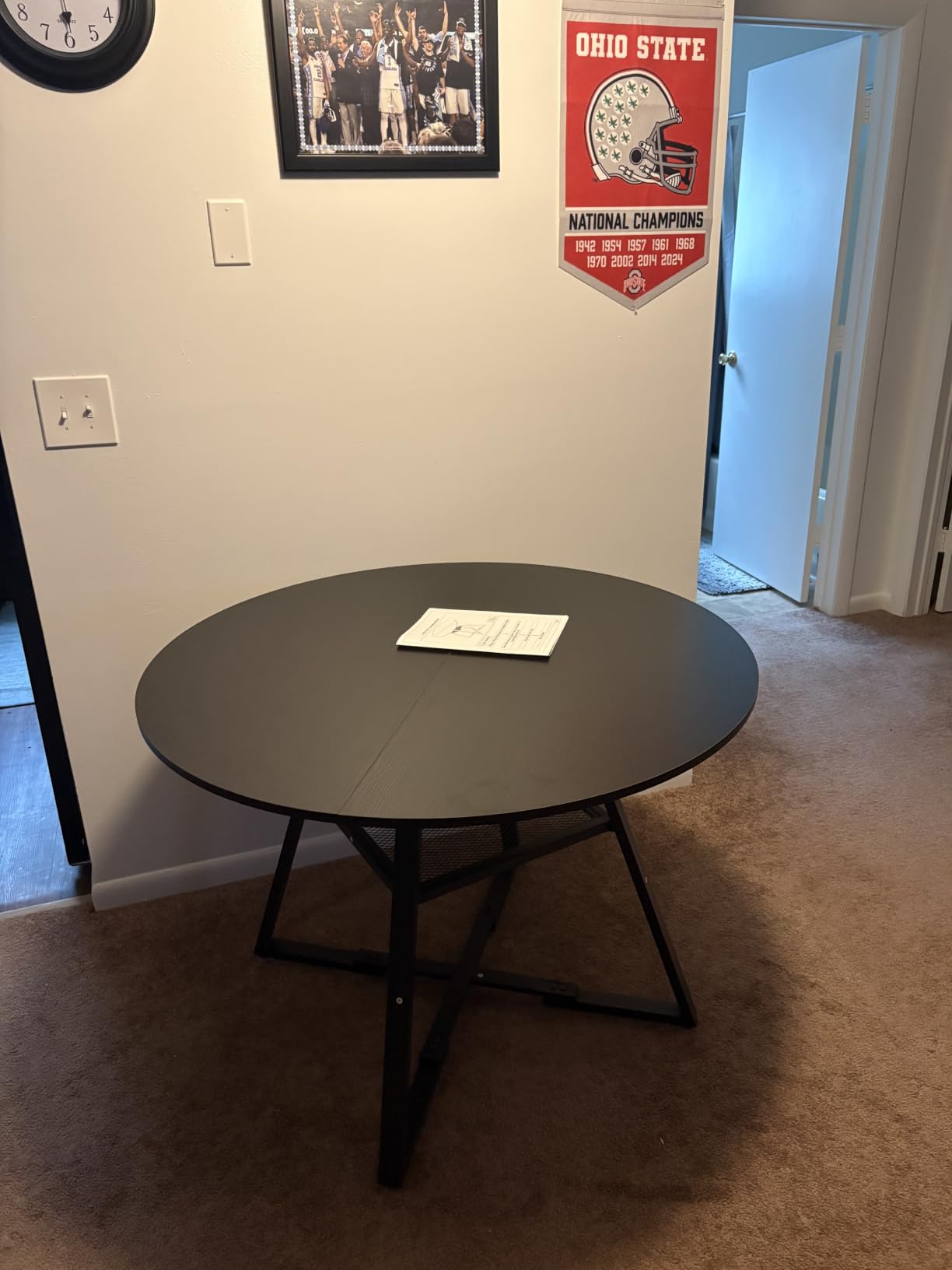Jocoevol Round Dining Table for 4, Kitchen Dining Room Circle Dinner Pedestal Table, Space Saving Wood Kitchen & Dining Room Furniture (Vintage, 47In) customer photo 1