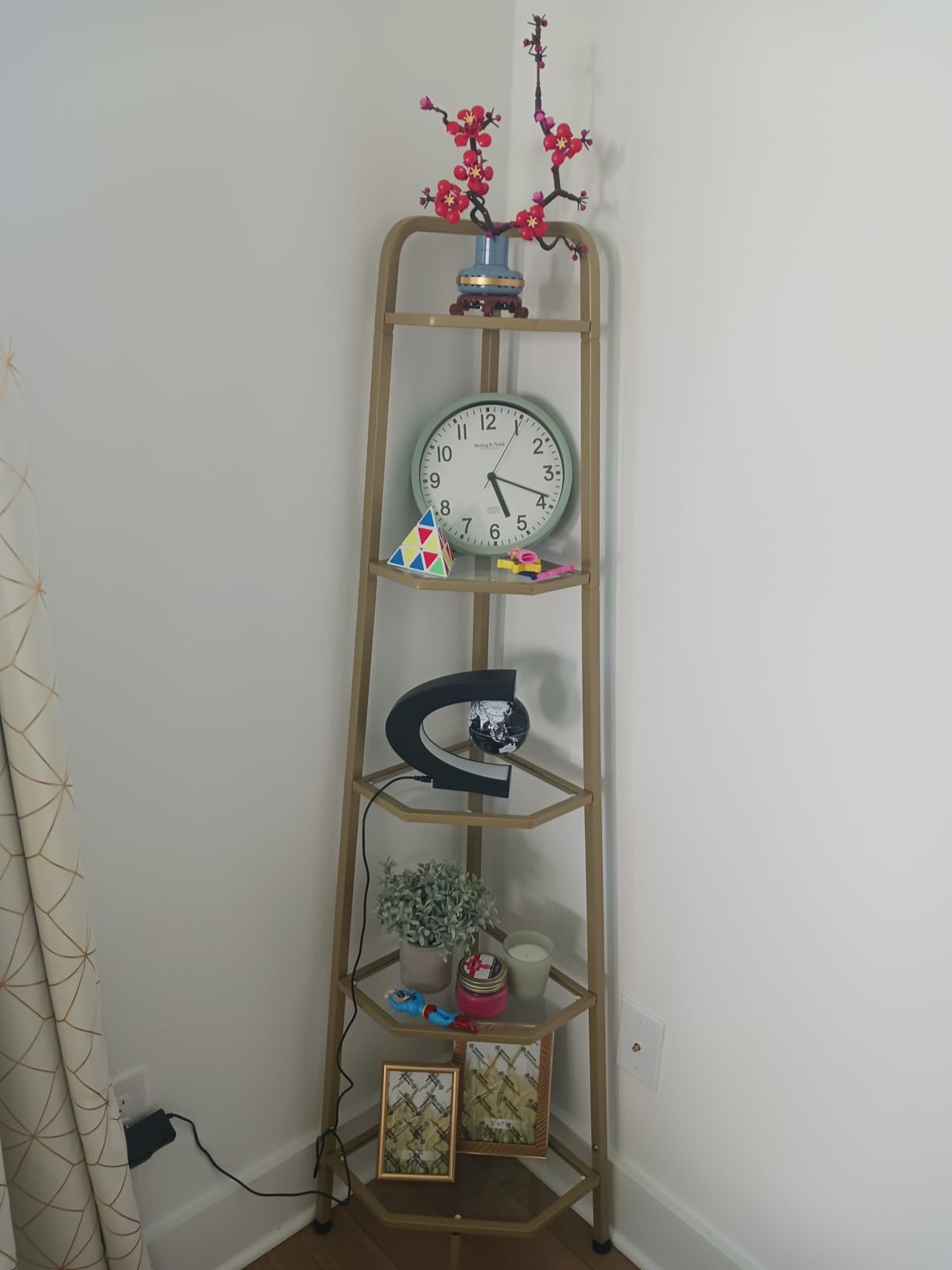 Corner Shelf, 5-Tier Ladder Corner Shelf, Ladder Bookshelf, 59.6