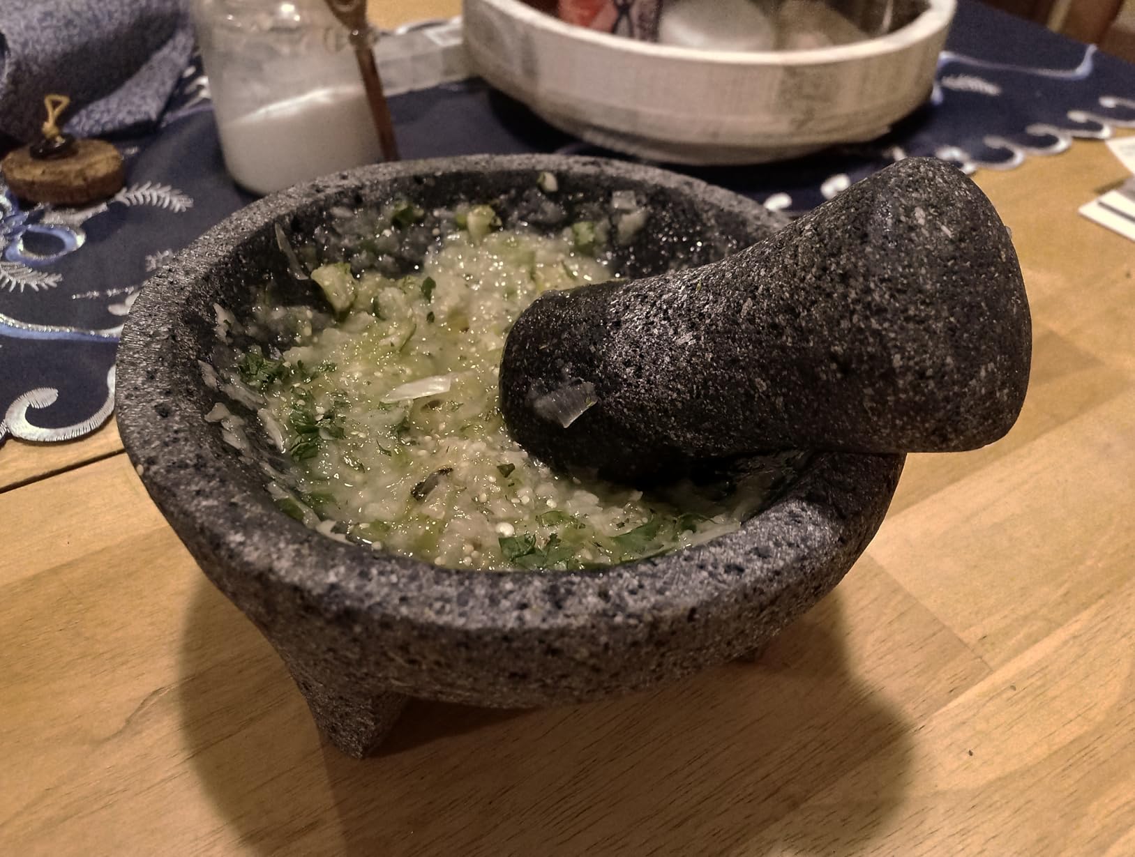 Authentic Molcajete Mexicano Made of Volcanic Rock | 3 Pcs Set (1 Mortar + 1 Pestle + 1 MexTowel) High-Heat Resistant, Mexican Mortar and Pestle Set, Guacamole Bowl and Masher customer photo 1