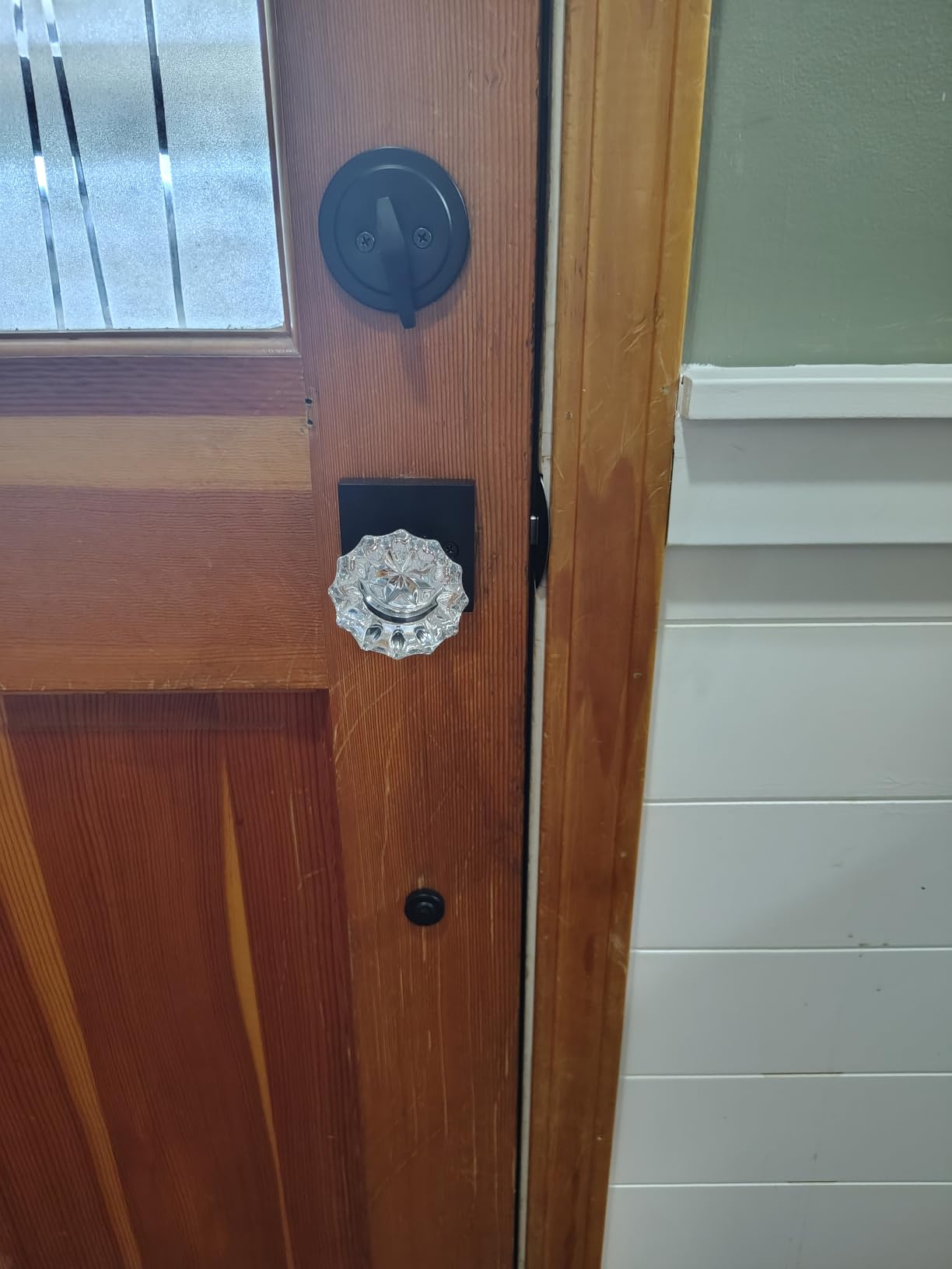 Oil Rubbed Bronze Front Door Lock Set with Glass Door Knob | Zinc Alloy, Vintage Front Door Handle and Deadbolt Set with Crystal Door Knob, Reversible Exterior Door Handle customer photo 2