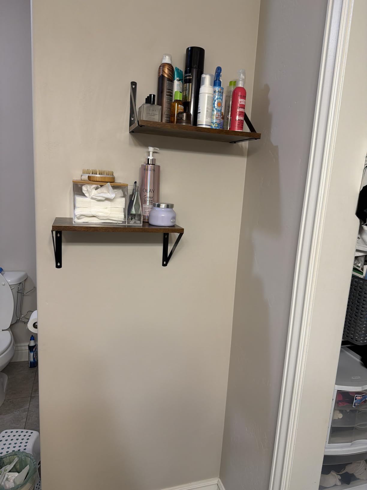 Heimlove Floating Book Shelves for Wall, 47.2 Inches Long Wall Mounted Bookshelves, Heavy Duty Bracket Shelves for Living Room Kitchen, Laundry Room Storage & Decor, Set of 3, Rustic Brown customer photo 1