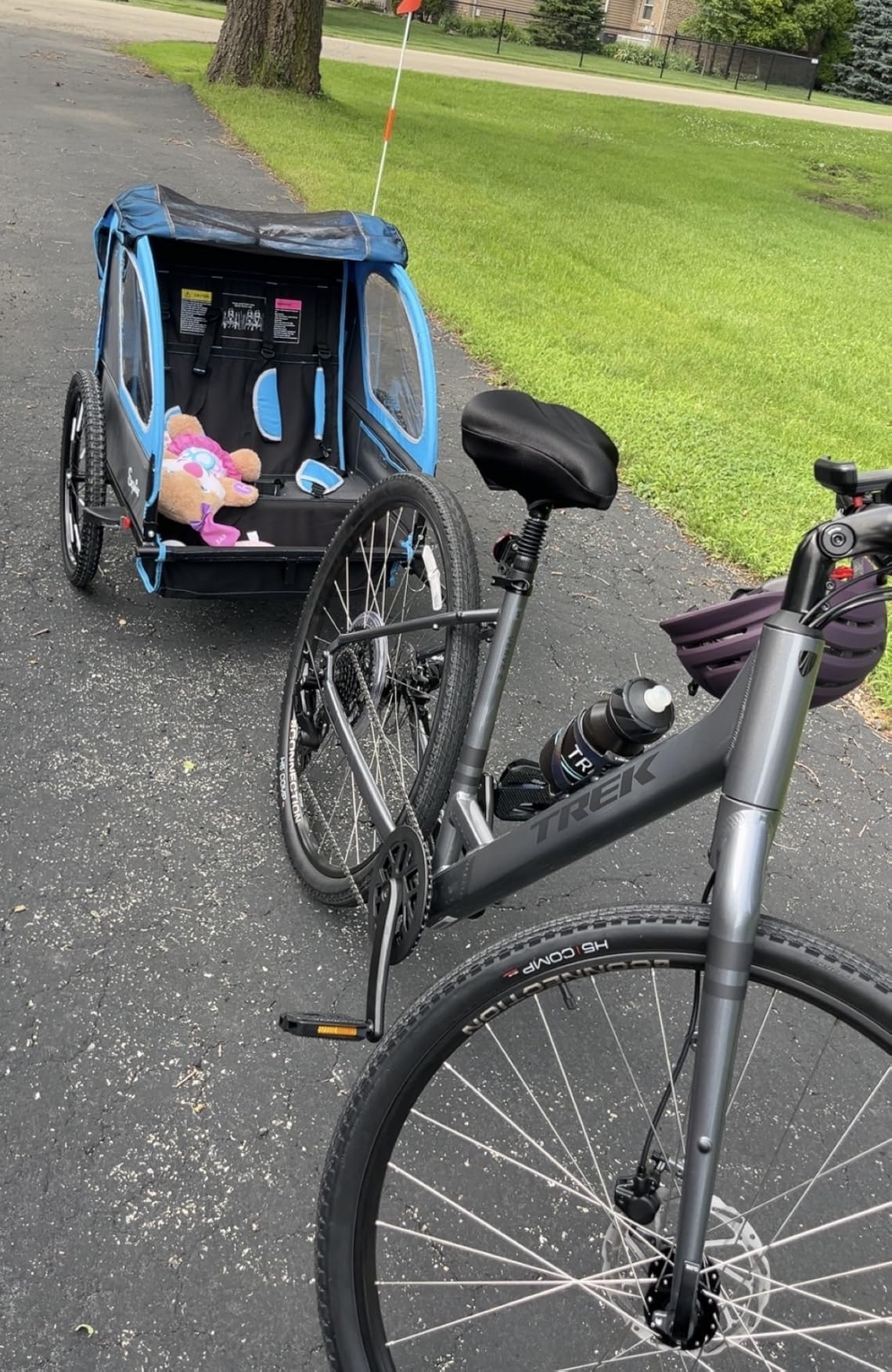 Sepnine Kids Bike Trailer, 2 in 1 Canopy Carrier Converts to Pushcart Suitable for 1 to 2 Toddlers, Kids, Quick Attach to Bike, Foldable, with 5-Point Harness and Storage Bags customer photo 1
