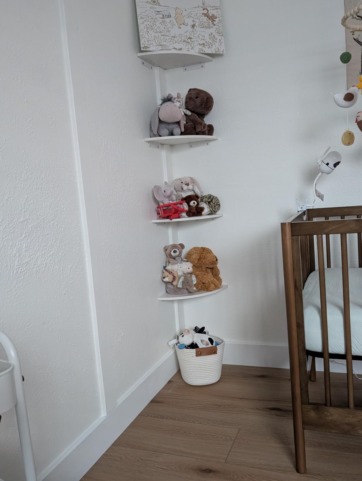 Corner Shelf Wall Mount, 4 Tier Rounded Corner Floating Shelves, 12 Inch Deep Hanging Corner Shelf Storage, Wood Corner Wall Shelving for Living Room Bedroom Bathroom Kitchen, Black customer photo 1