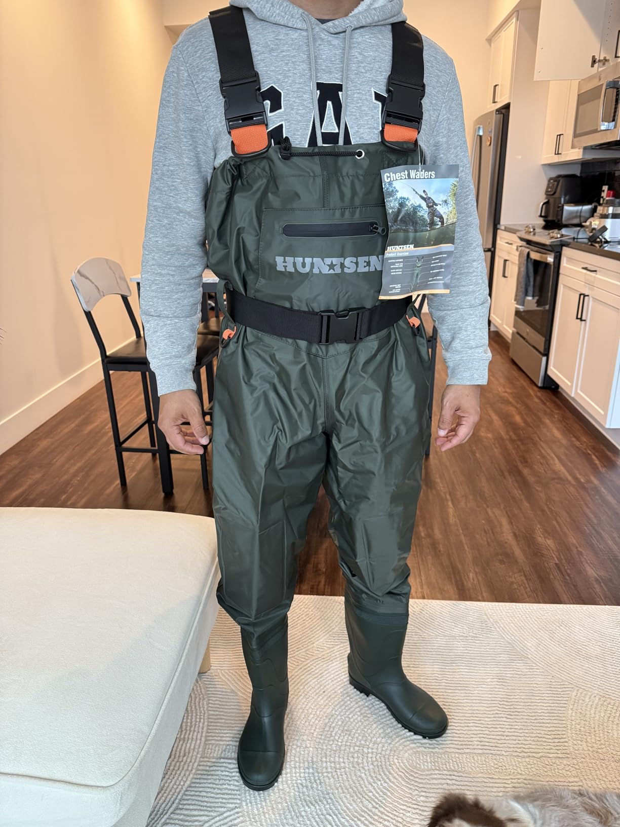 HUNTSEN Fishing Waders for Men Women - 2-Ply Nylon/PVC Waterproof Hunting Chest Waders with Boot Hanger&Phone Case, Size9-13 customer photo 1
