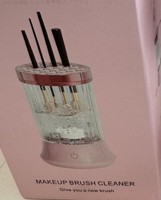 Electric Makeup Brush Cleaner Machine, USB Powered Automatic Spinning Makeup Brush Cleaner with 2 Cleaning Modes, Portable Brush Cleaner for Deep Cleaning Cosmetic Brushes, Pink customer photo 1