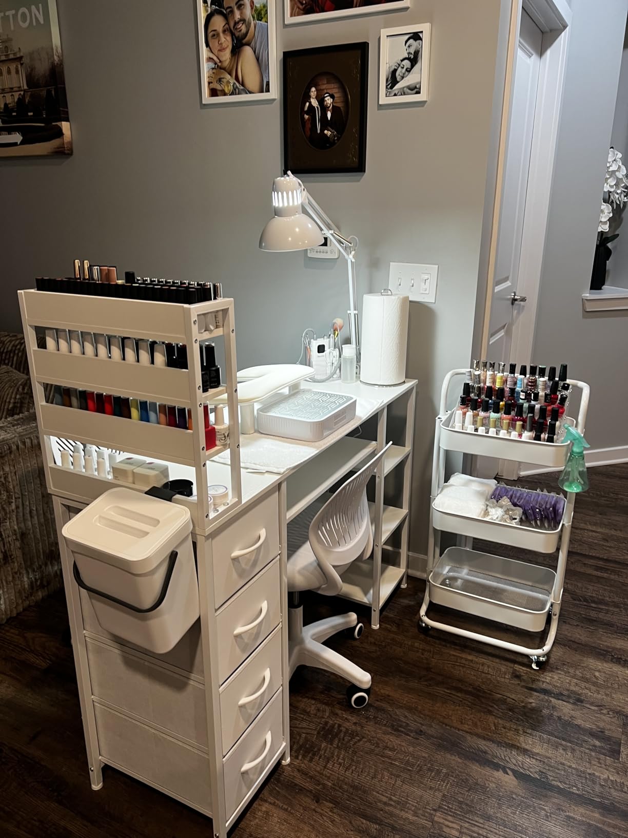Manicure Table Nail Desk for Nail tech with Drawers and Power Outlet, Nail Beauty Table with Storage and Open Shelves for Home, Workshop, Makeup Beauty Salon Workstation (White) customer photo 2