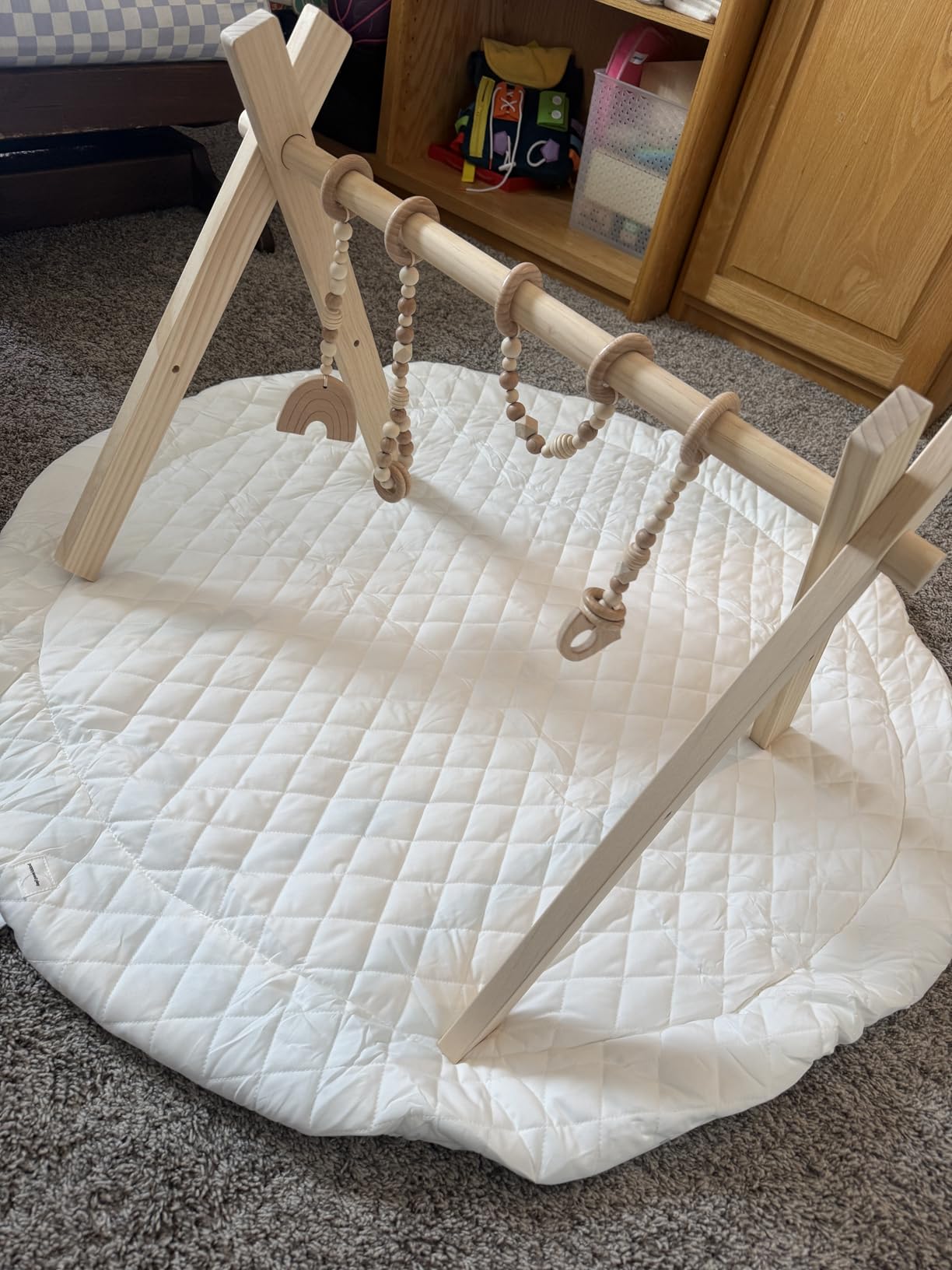 Poppyseed Play Wooden Baby Play Gym | Montessori-Inspired Activity Center with 4 Hanging Toys | Natural Wood & Silicone | Ideal for Tummy Time, Sensory Play & Motor Skill Growth | 0-12 Months customer photo 1