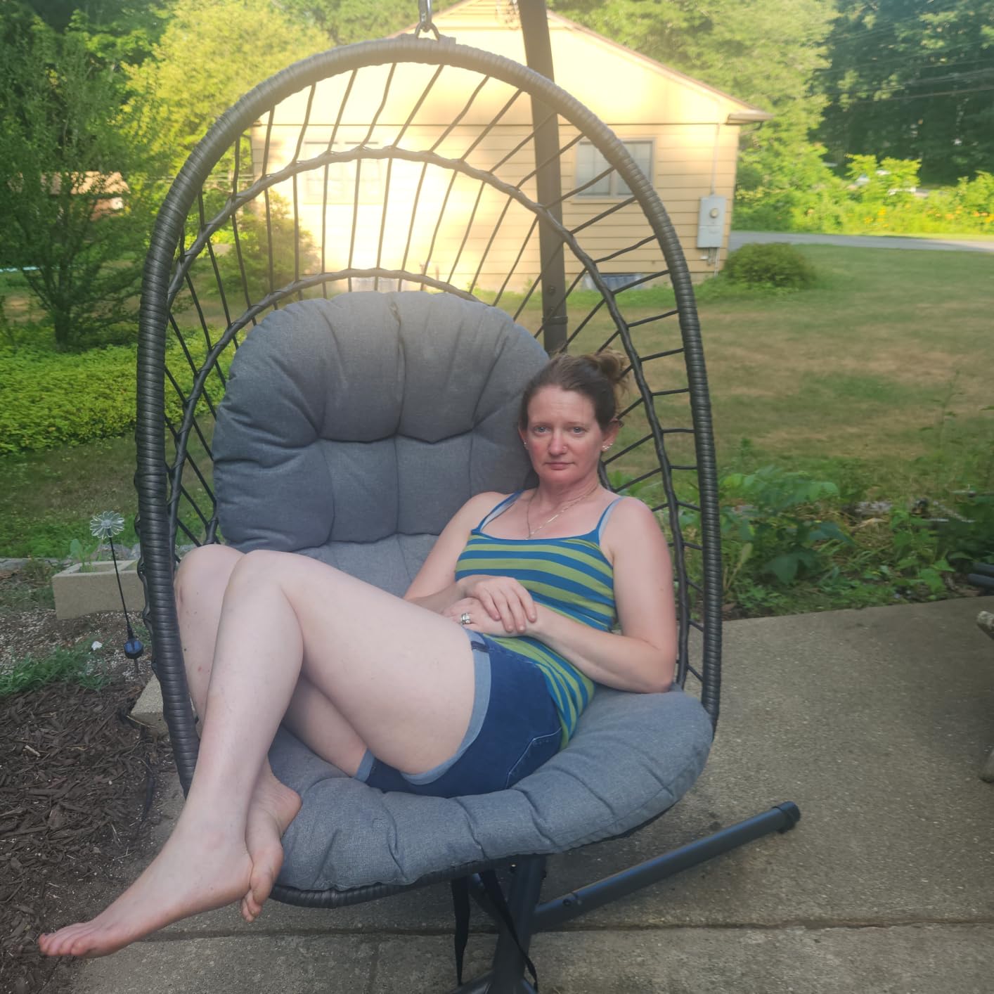 Kingdura Hanging Egg Chair with Stand Indoor Outdoor, Foldable Rattan Wicker Hammock Egg Swing Chair for Bedroom Porch Patio Garden, Thickened Cushion, 350LBS Capacity, Heavy Duty Frame customer photo 2