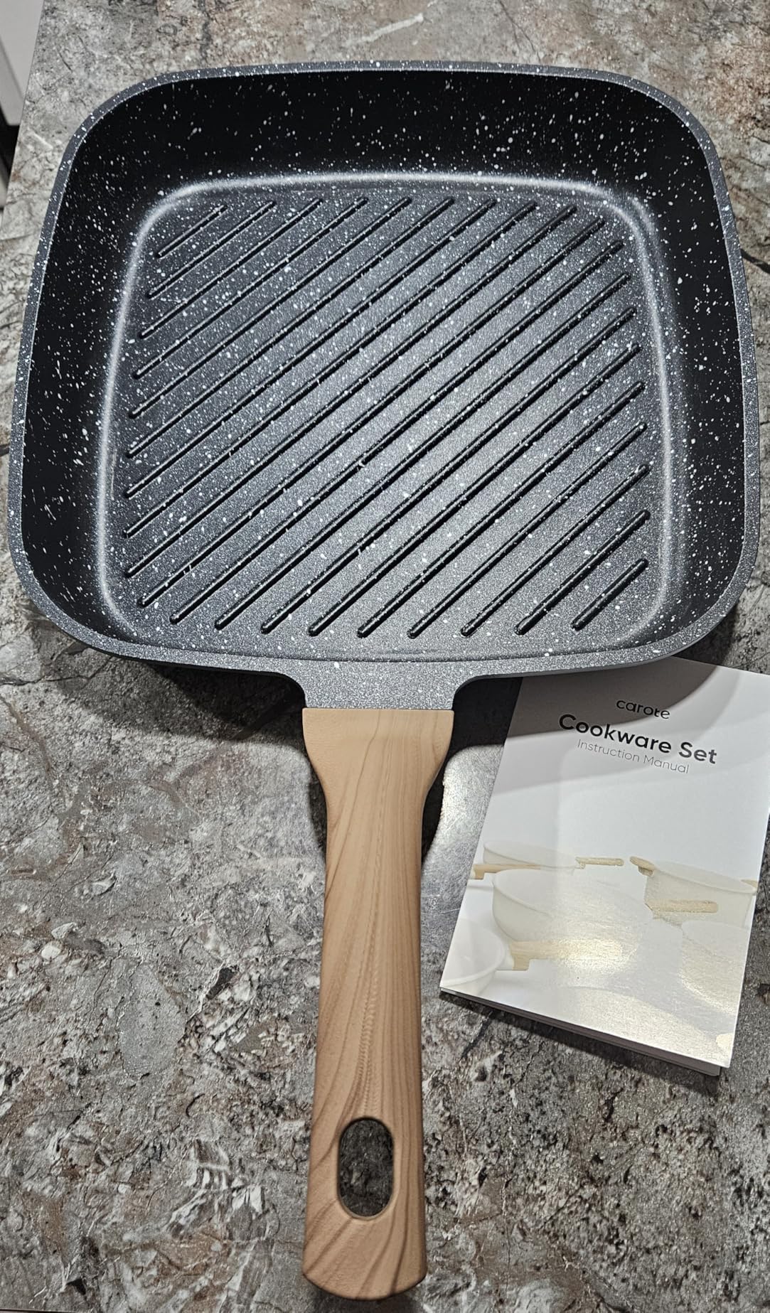 CAROTE 11 Inch Nonstick Grill Pan for Steak, Premium Granite Coating | Square Grill Skillet, Indoor Outdoor RV Camping Use, Gas & Induction Safe, All Stovetops Compatible, PFOA Free, Black customer photo 1