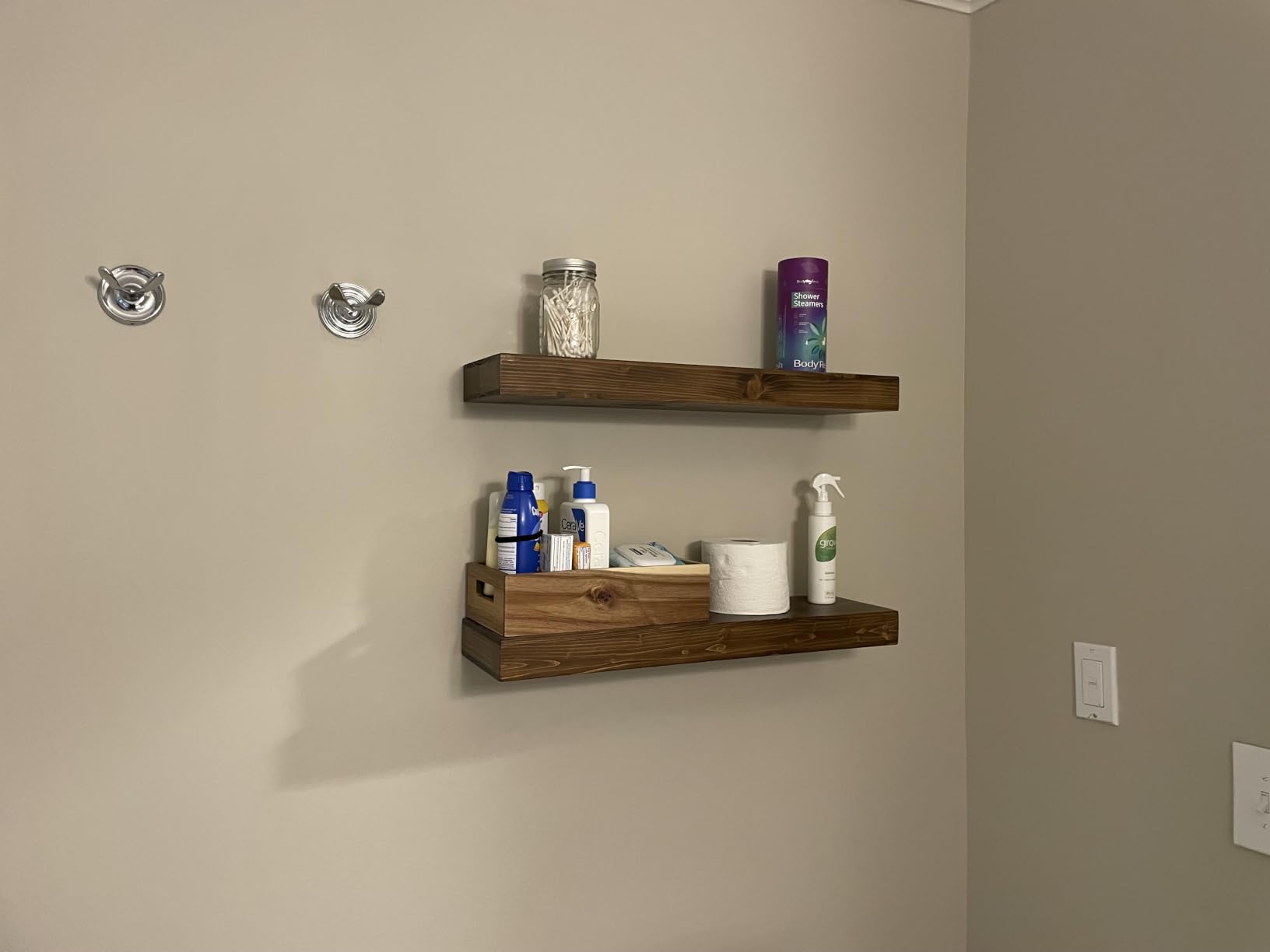 Floating Shelves, 36 Inch Wall Mounted Shelves, Set of 2, Oak | Pine Wood Construction, 6.8 Inch Deep, 2 Inch Thick, Hollow Design, Invisible Brackets, Farmhouse Decor customer photo 1