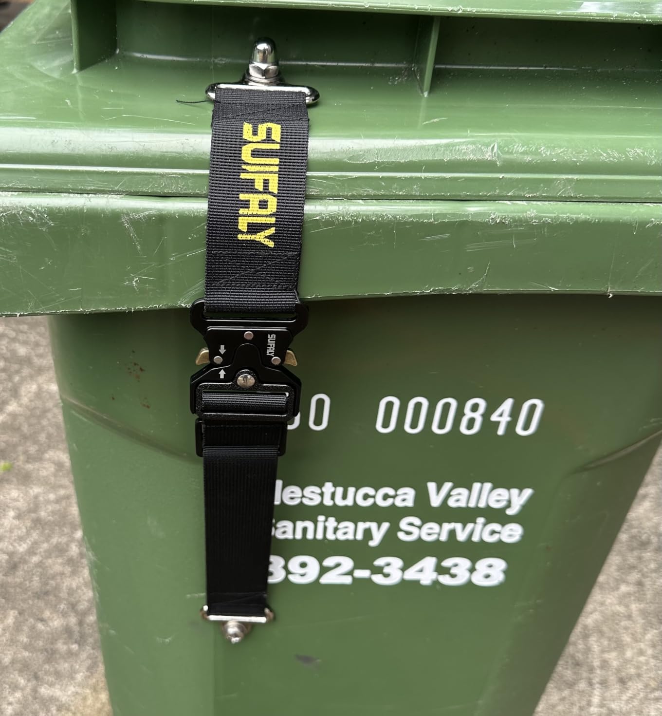 Bear Proof Trash Can Locks, Universal Animal-Proof Garbage Can Lid Straps Against Raccoons and Wildlife, Adjustable Heavy Duty Security Strap for 28-96 Gallon Outdoor Bins (2 PCS) customer photo 2