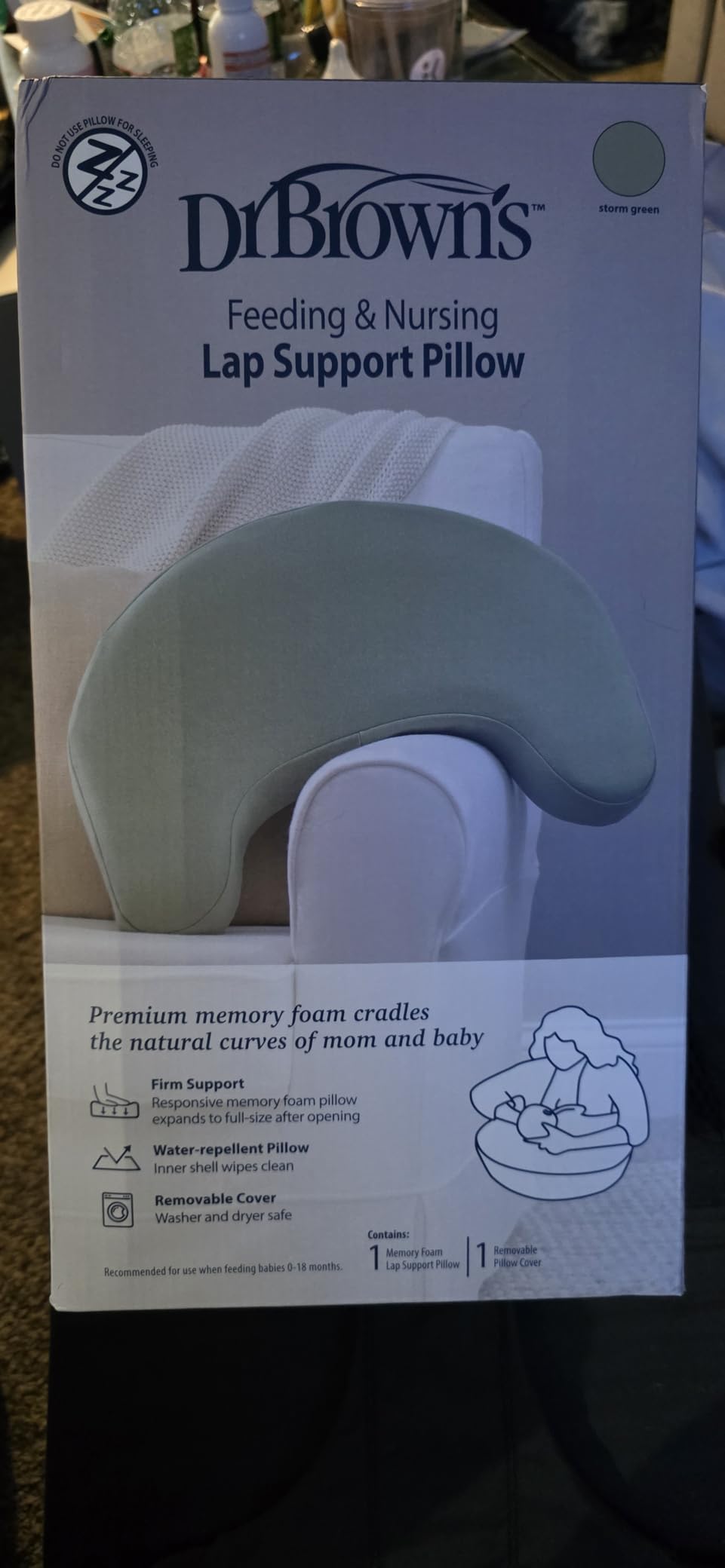 Dr. Brown's Bottle Feeding and Nursing Lap Support Pillow with Cover, U-Shaped Premium Memory Foam, Responsive Firm Support, Light-Gray customer photo 2