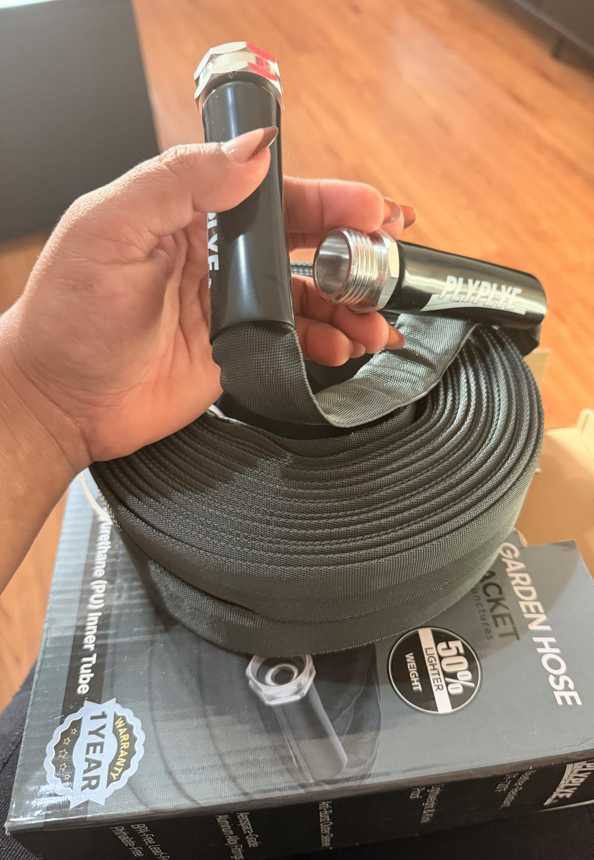 Garden Hose 25ft, Made of TPU(Not PVC), Ultra-Light & Flexible Water Hose, Non-Shrinking, Easy to Store, Drinking Water Safe Material, All-weather, Black&Gray customer photo 1
