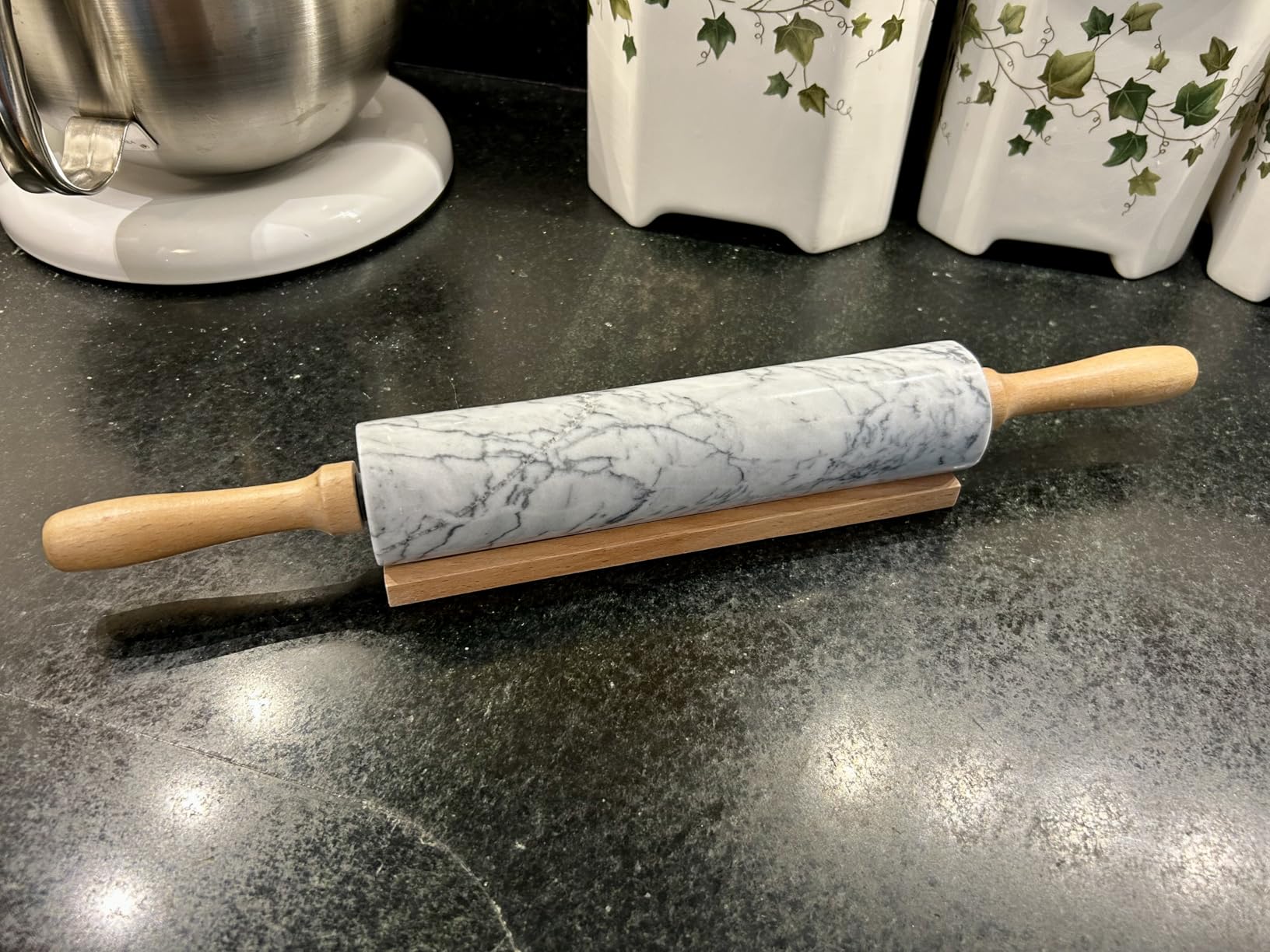 16.7 Inches Marble Rolling Pin for Baking with Wooden Handles & Wooden Cradle - Rolling Pin for making Pizza Dough & Tortillas, Dough Roller for Pasta, Cookie, Pie Crust and More! customer photo 2