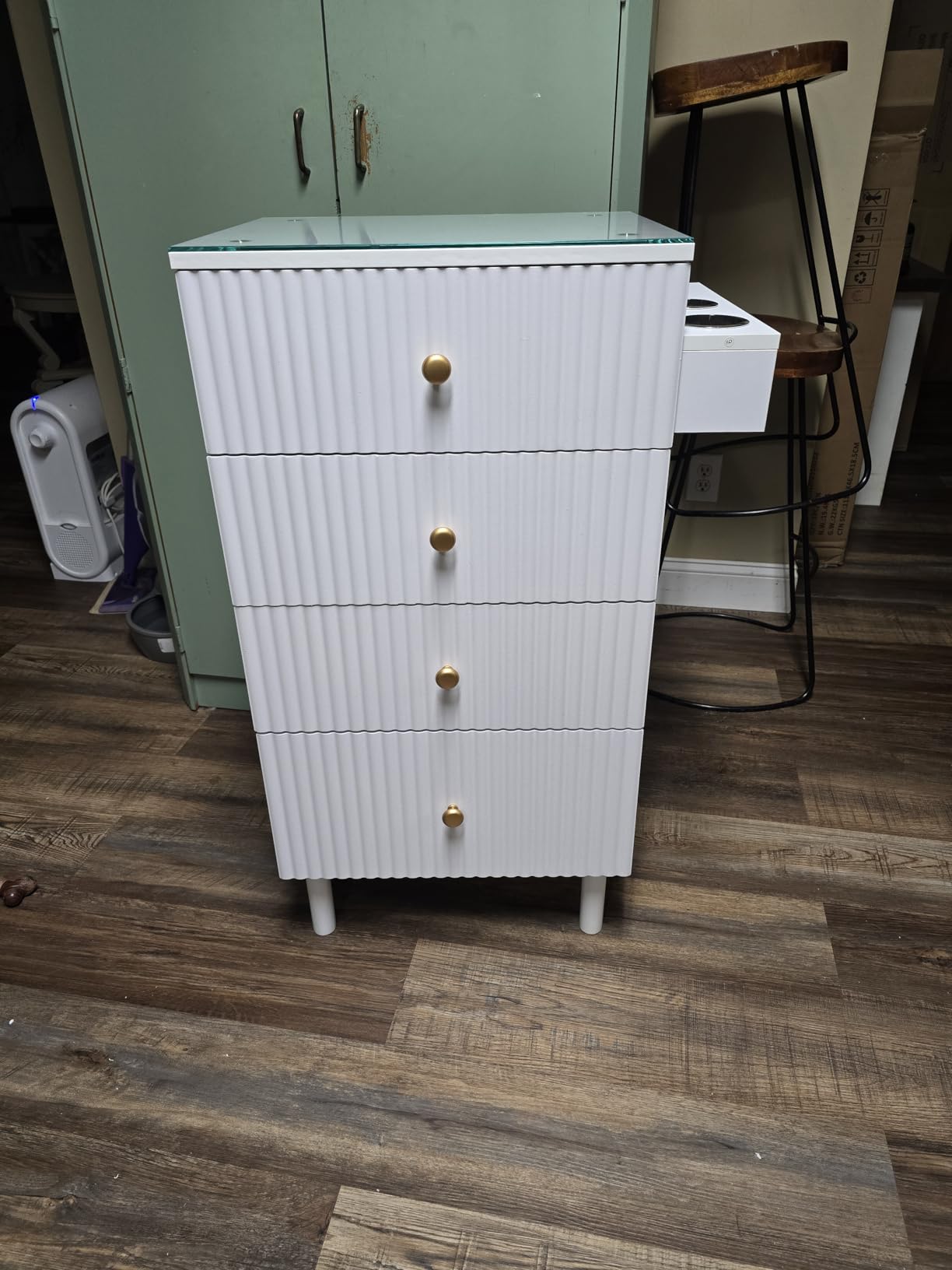 OmySalon Salon Station, Barber Station for Stylist, Hair Storage Cabinet with Glass Top & 4 Drawers & 3 Heat Resistant Tool Holders, For Beauty Spa, Salon, Black customer photo 1