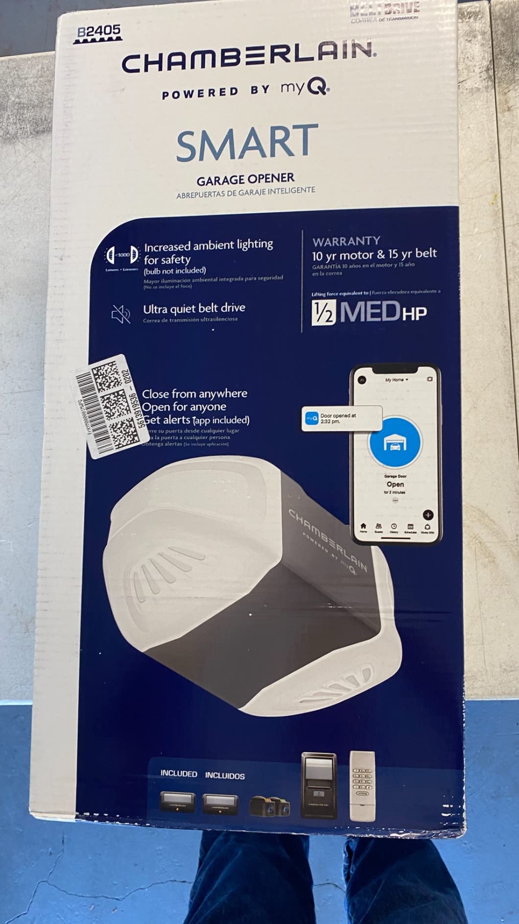 Chamberlain Garage Door Opener 3/4 HP Belt Drive myQ Garage Door Opener with Fixed Camera, Battery Backup, 2-Bulb LED Lighting customer photo 1
