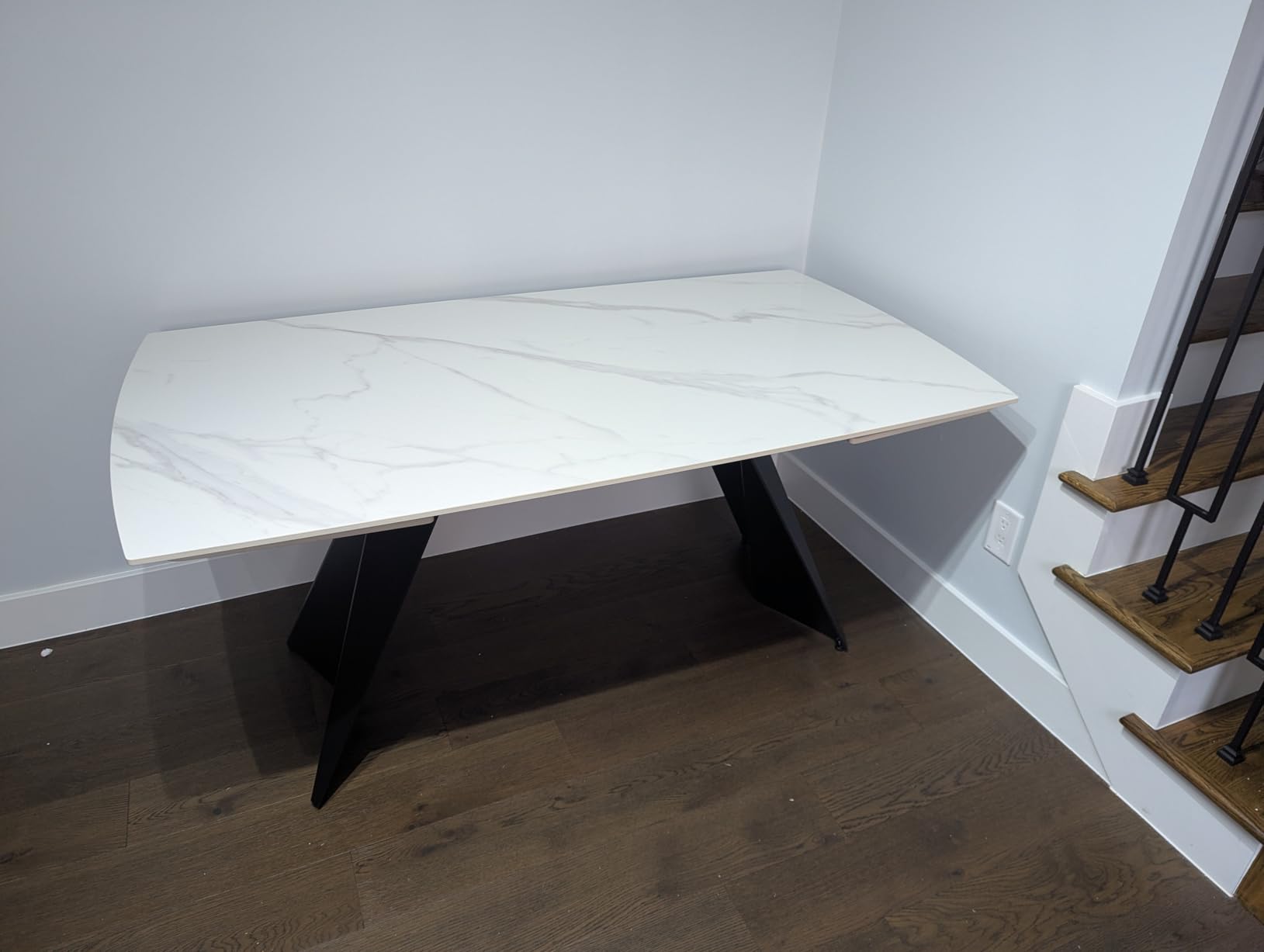 Honyee Extendable Dining Table with Leaf, 65 to 95 Inch Rectangular Sintered Stone, Modern Large Dining Room Table Seats 6 8 10 12, Metal Base, Marble Look for Family Gatherings customer photo 1
