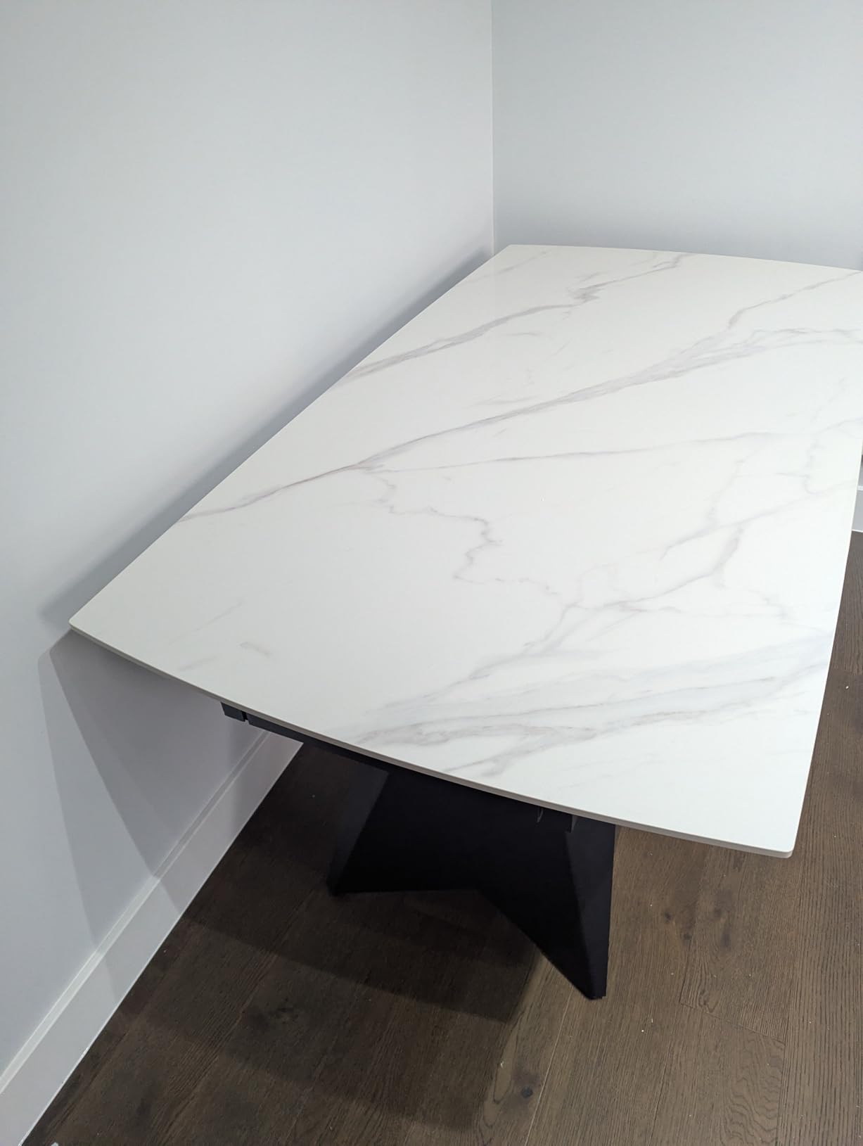 Honyee Extendable Dining Table with Leaf, 65 to 95 Inch Rectangular Sintered Stone, Modern Large Dining Room Table Seats 6 8 10 12, Metal Base, Marble Look for Family Gatherings customer photo 2