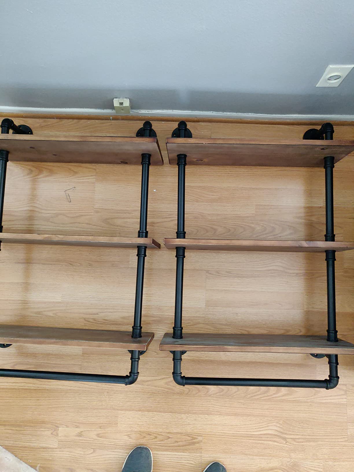 Industrial Pipe Corner Bookshelf, Wall Wooden Bookcase with Open Shelves, L Shaped Ladder Pipe Pantry Shelving for Living Room, Bedroom, Home, Office, 4 Tiers customer photo 1