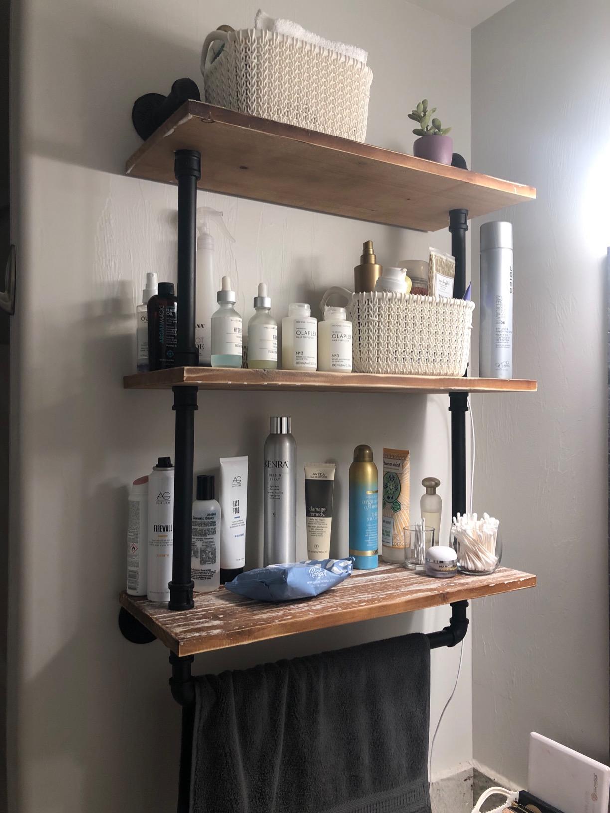 Industrial Pipe Corner Bookshelf, Wall Wooden Bookcase with Open Shelves, L Shaped Ladder Pipe Pantry Shelving for Living Room, Bedroom, Home, Office, 4 Tiers customer photo 2
