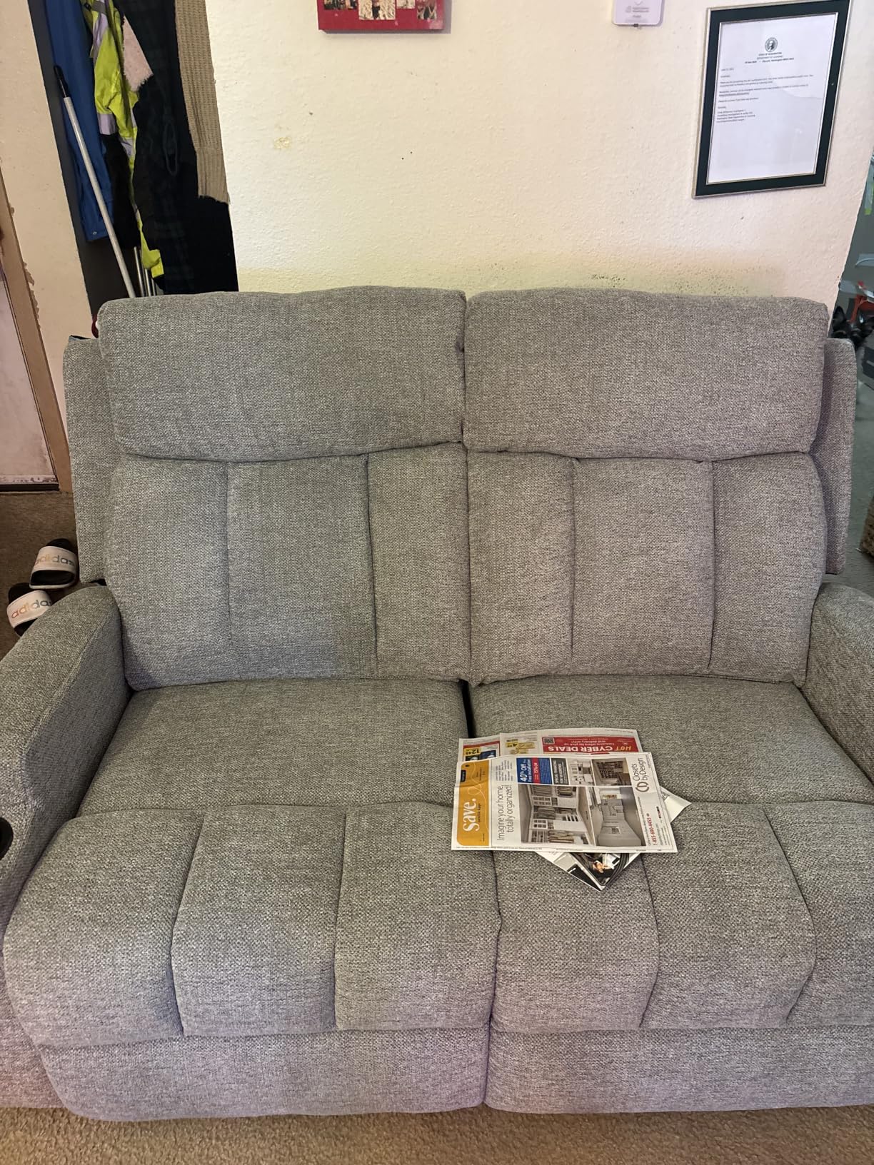 CANMOV Manual Recliner Sofa Set, Fabric Home Theater Seating with Side Pockets and Cup Holders, 2 Seat Reclining Couch for Living Room, Office, Dark Grey customer photo 1
