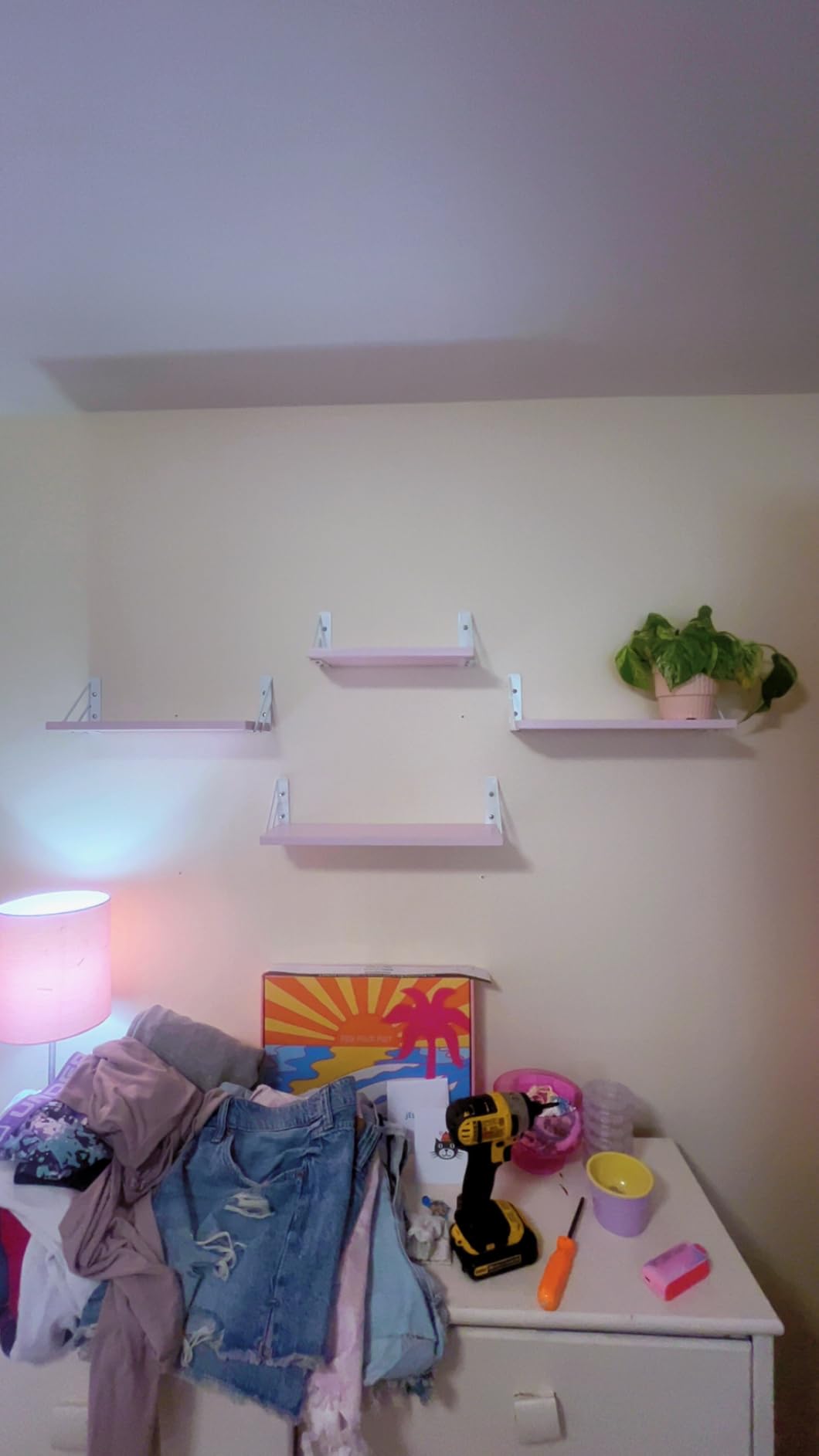BAYKA Wall Shelves for Bedroom Decor, Floating Shelves for Wall, Display Mounted Rustic Wood Shelf for Books,Plants,Corner Shelves for Bathroom,Kitchen,Living Room(Rustic Brown, 36in, Set of 3) customer photo 1