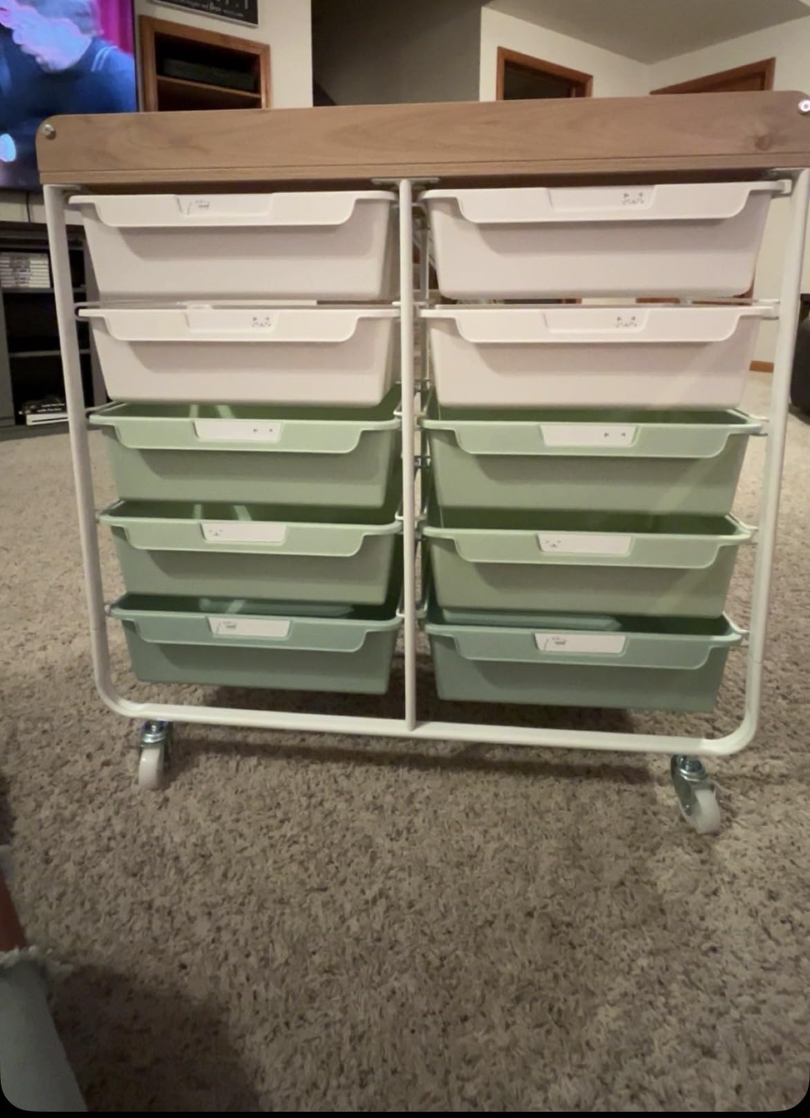 10 Drawers Rolling Cart with Wooden Tabletop, Utility Storage Cart with Wheels, Art Supply Craft Organizer on Wheel with Metal Frame & Handles for Home Office School (Pure White) customer photo 2