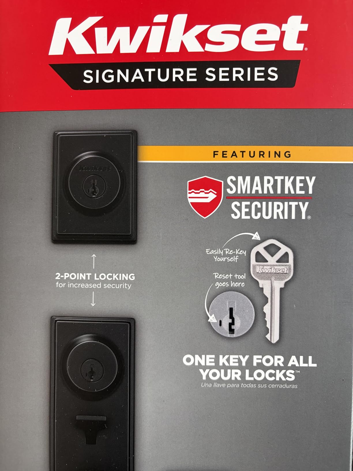 Kwikset Peralta Front Door Lock Handle and Deadbolt Set, Entry Handleset Exterior with Interior Reversible Lever, Matte Black, Pick Resistant SmartKey Rekey Deadbolt Security customer photo 1