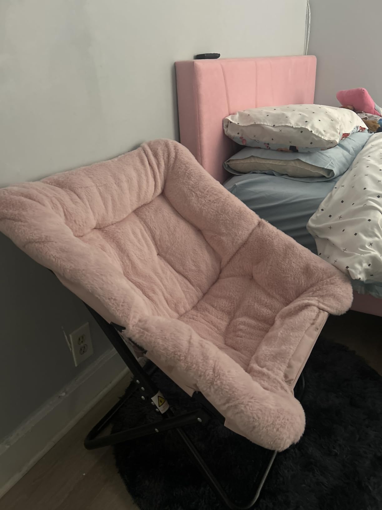 Simple Deluxe Oversized Square Moon Chair for Adults, Soft Faux Fur Folding Lounge Chair with Sturdy Steel Frame, Comfortable Reading Gaming Chair for Living Room, Bedroom, Grey customer photo 1