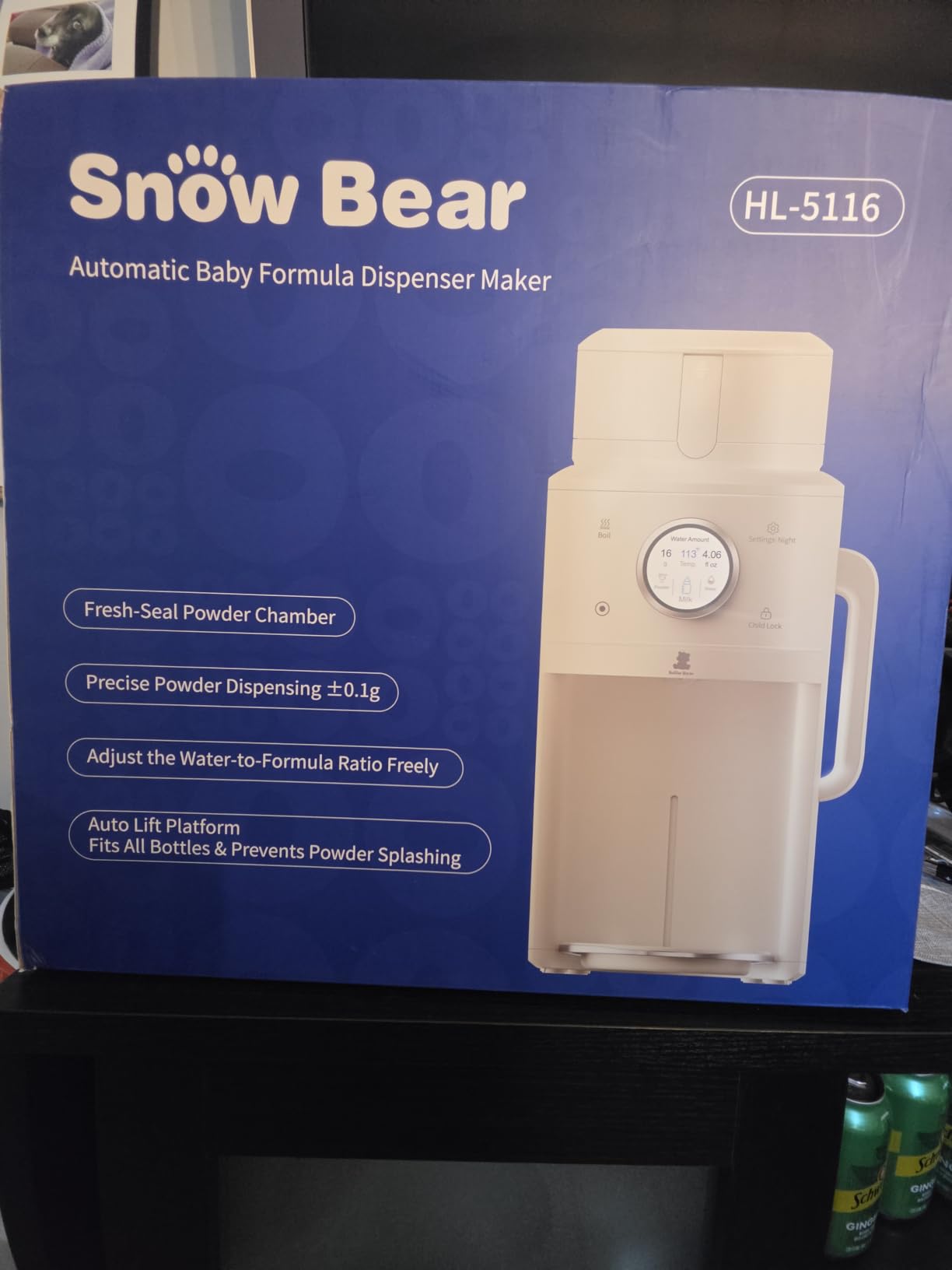 Snow Bear Baby Formula Maker - One Touch Warm Formula Dispenser, Precise Powder Water Ratio & Memory Setting, Sealed Powder Container, Auto Lifting Platform for No Mess fit Most Bottle customer photo 1