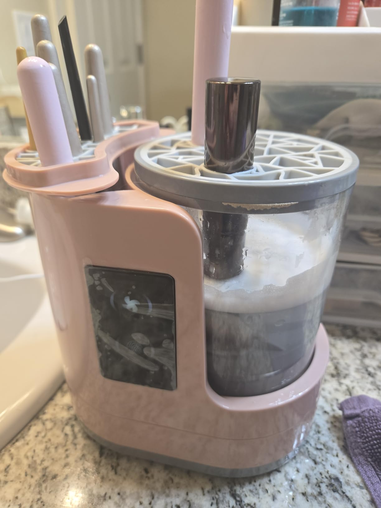 3 IN 1 Electric Makeup Brush Cleaner Machine With Makeup Brush Dryer-Holder-Portable Automatic USB Cosmetic Brushes Cleaner Tool for All Size Beauty Makeup Brush Set,Eyeshadow, Blush Brush customer photo 2