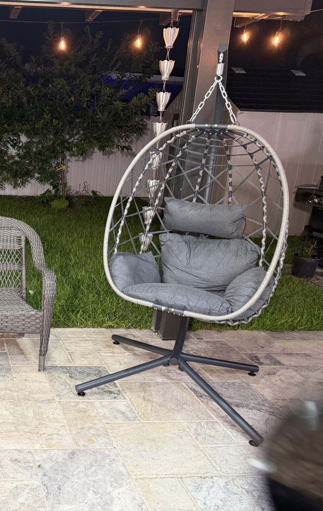 SWITTE Hanging Egg Chair with Stand, Outdoor Indoor Rattan Wicker Egg Swing Chair with Cushion, Heavy Duty Patio Hammock Chairs for Garden Backyard Balcony Bedroom, 400LBS Capacity, Cream customer photo 1