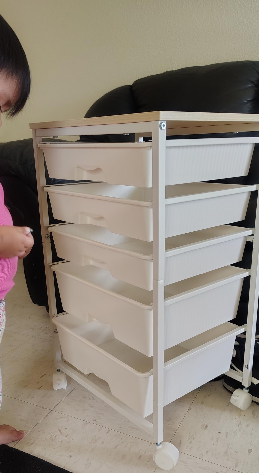 Goovilla Rolling Cart with 5 Drawers for Craft, Art, Dorm, Office, White, 5 Removable Drawers and Wooden Tabletop customer photo 2