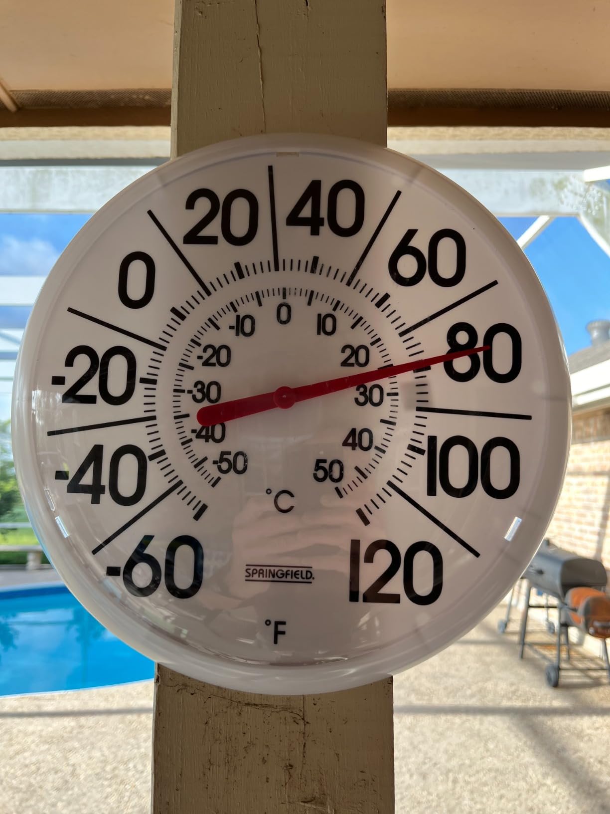 Springfield Indoor Outdoor Big and Bold Thermometer with Mounting Bracket, Easy to Read Numbers for Patio, Pool, and Indoor Areas, 13.25-Inch, White customer photo 1
