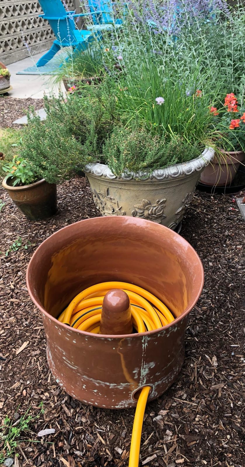 CobraCo - Copper Finish Cylinder Hose Holder - 17 in. x 13 in. Powder‑Coated Metal - For Garden Hose Storage | Patio Décor | Outdoor Organization customer photo 1