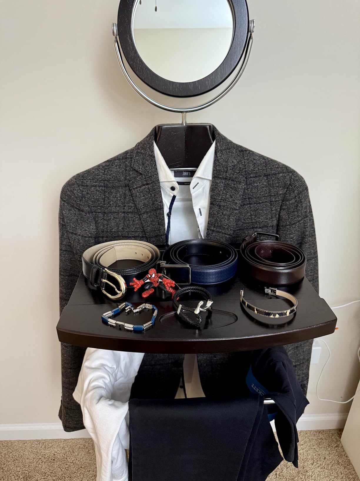 Winsome Trading, Inc. Carson Valet Stand, Brown | Classic Clothing Display Rack for Men & Women, Hanging Organizer for Clothes with Mirror & Accessories Stand customer photo 1