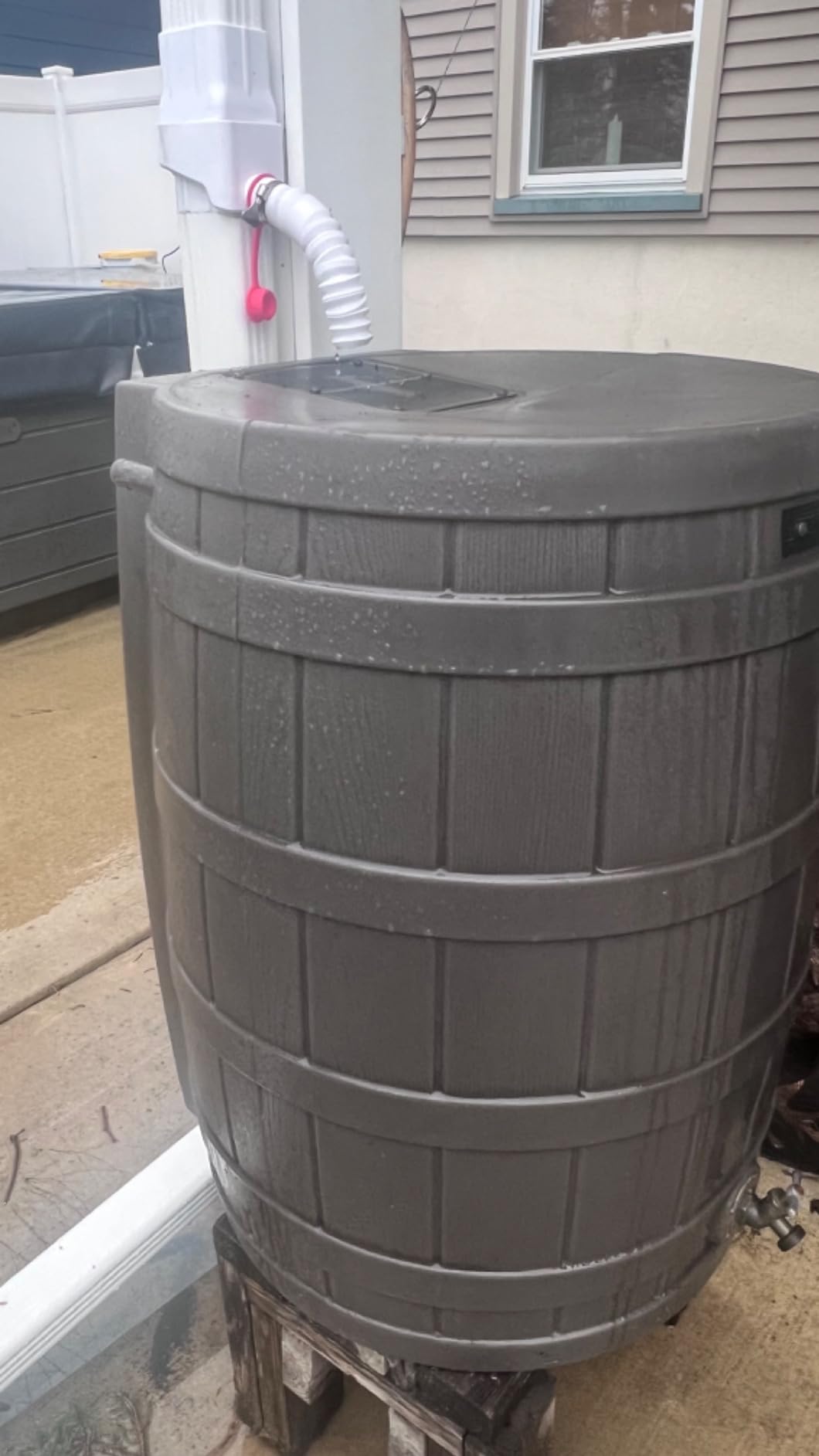 Good Ideas Rain Wizard Water Collection Barrel, 50 Gallon, Oak | Faux Wood Design - Plastic Outdoor Home Rain Barrel, Rainwater Storage Collector with Metal Spigot and Flat Back customer photo 1