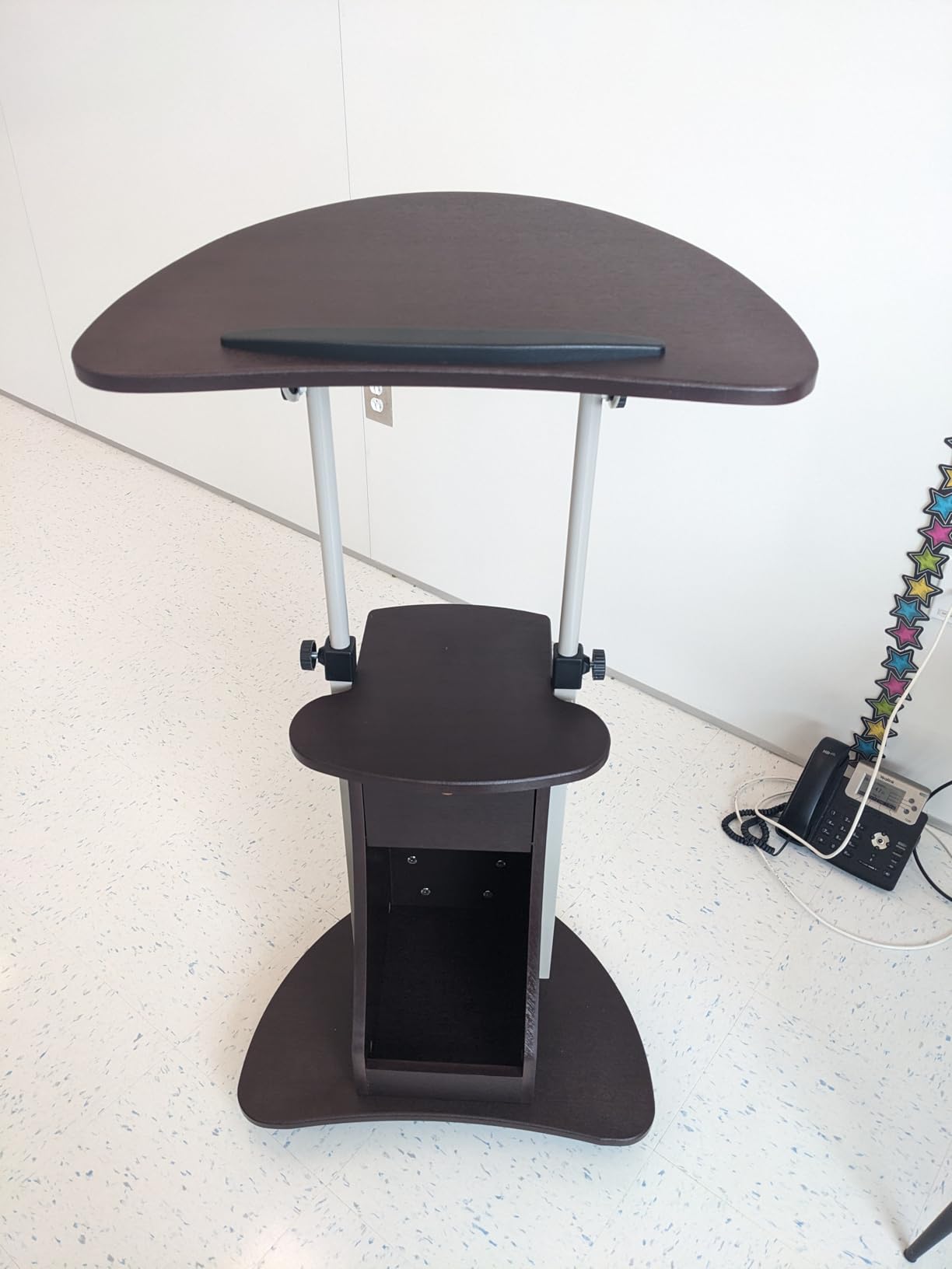 Techni Mobili Adjustable Height Rolling Laptop Cart with Storage, Graphite - Adjustable height rolling laptop cart with storage drawer, open shelf, wheels, sit-stand design customer photo 1