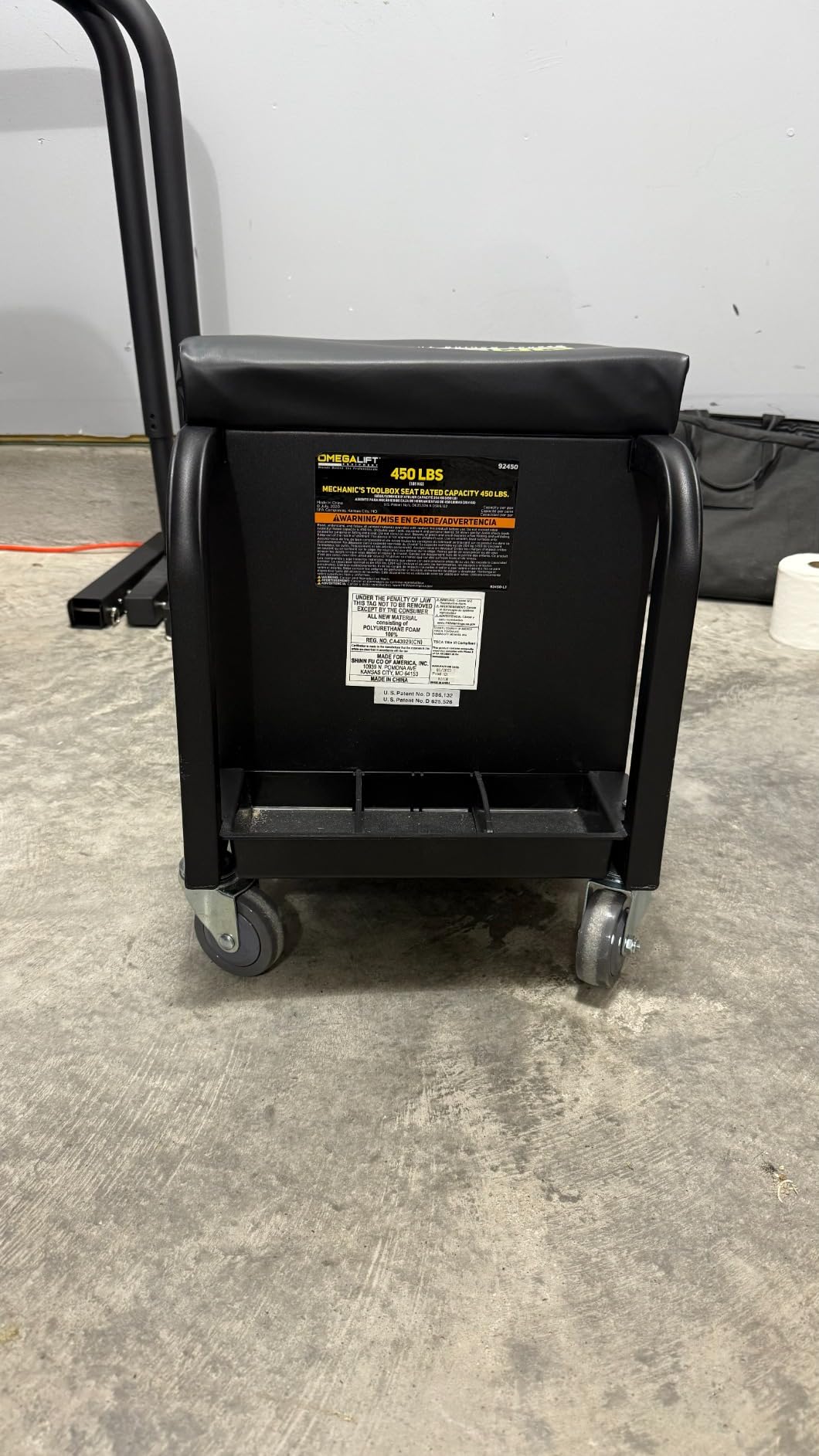 Omega-Lift Mechanic Stool with Wheels - Tool Box with Padded Chair Seat and Rolling Wheels for Garage - 450 Lbs Capacity customer photo 2