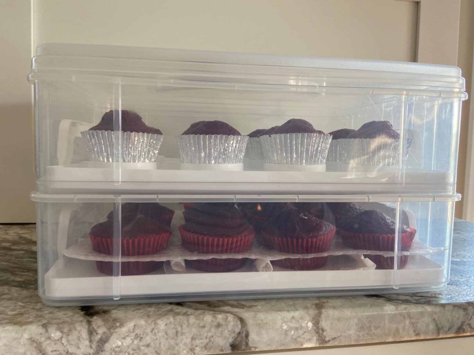 Snapware (2-Layer, 24 Cupcakes Plastic Detachable Cupcake Carrier | Storage container with lid and handle, freezer, dishwasher, & microwave safe customer photo 1